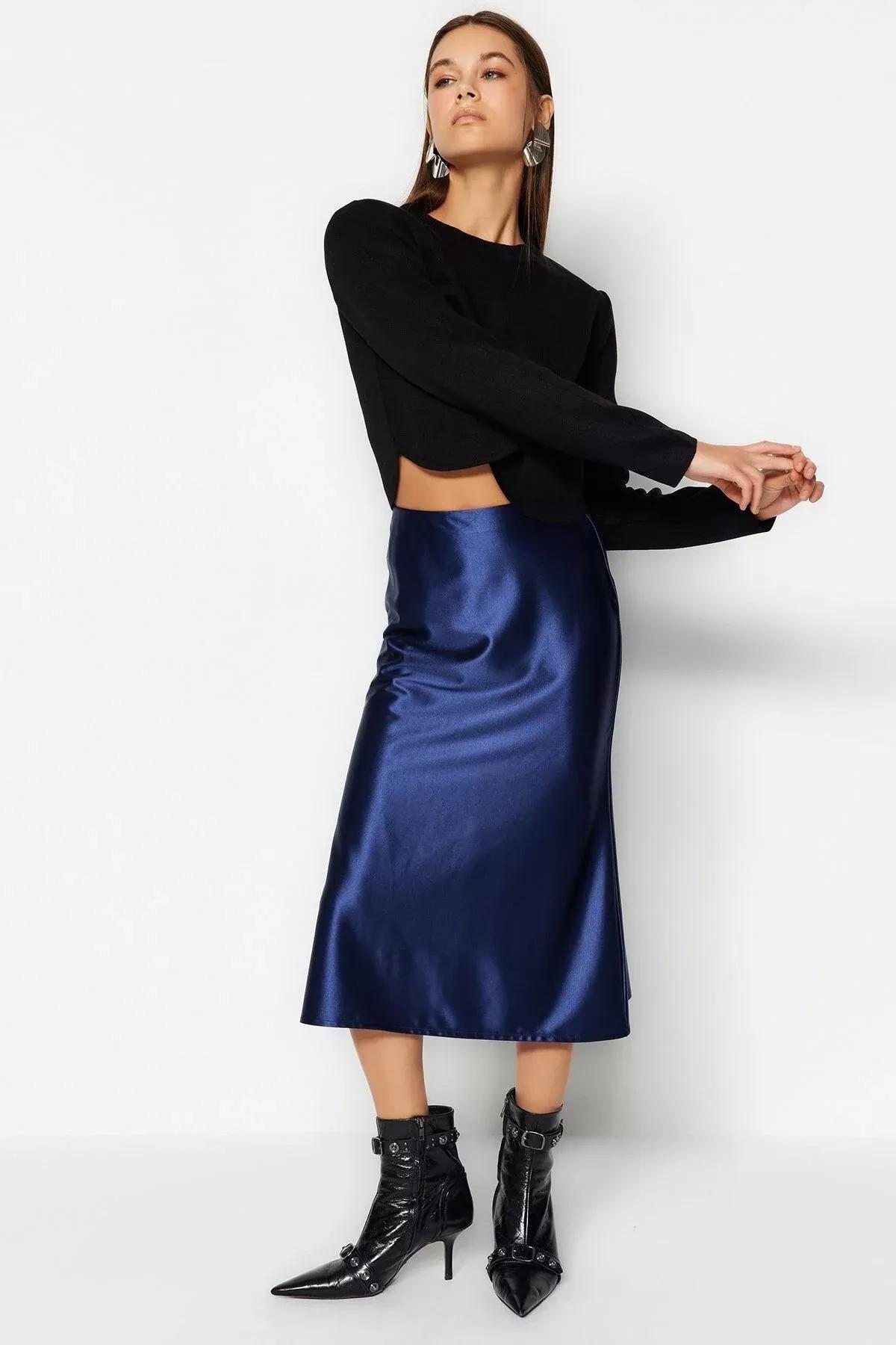 Blue Midi Skirt, Indigo, large image number 6