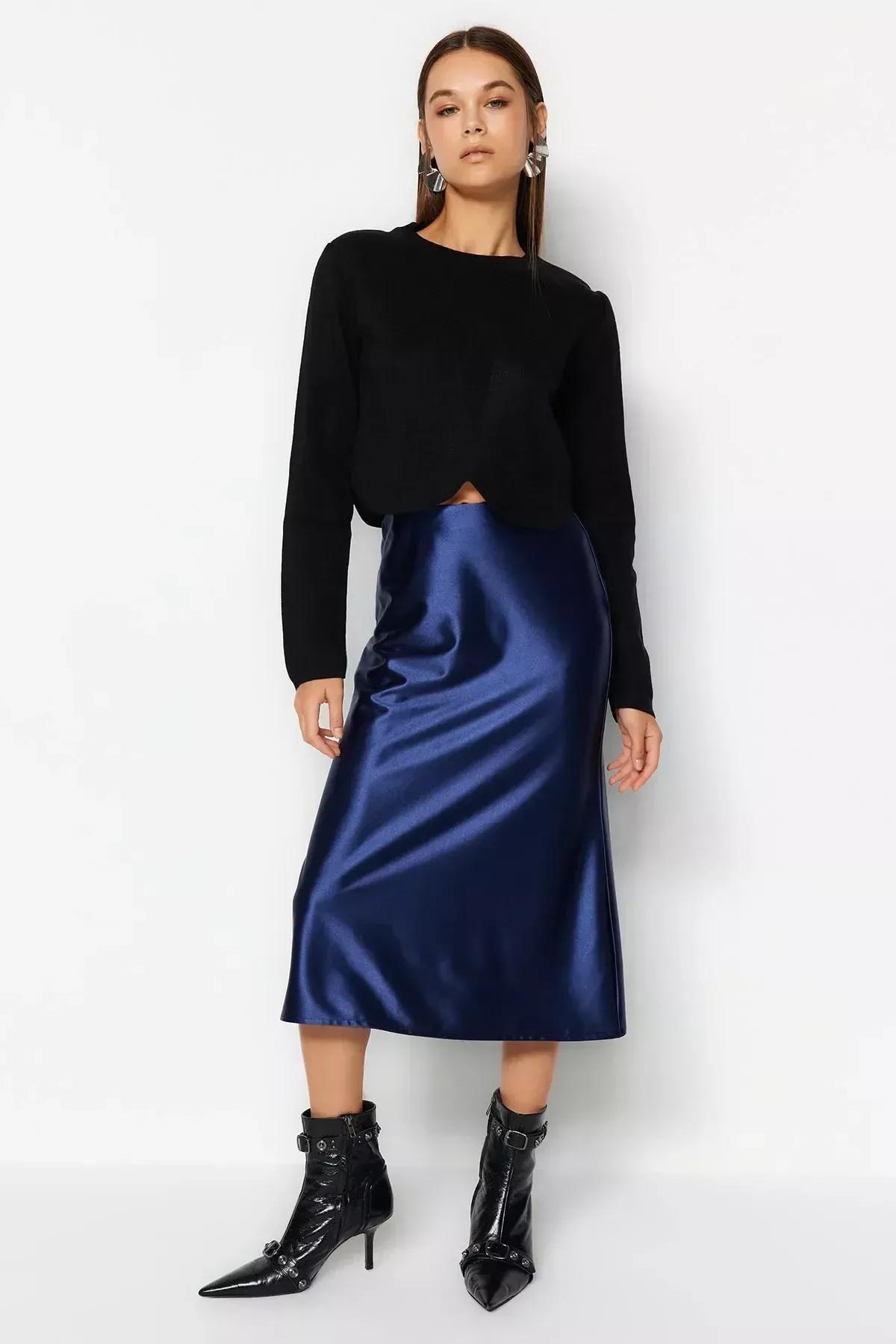Blue Midi Skirt, Indigo, large image number 7