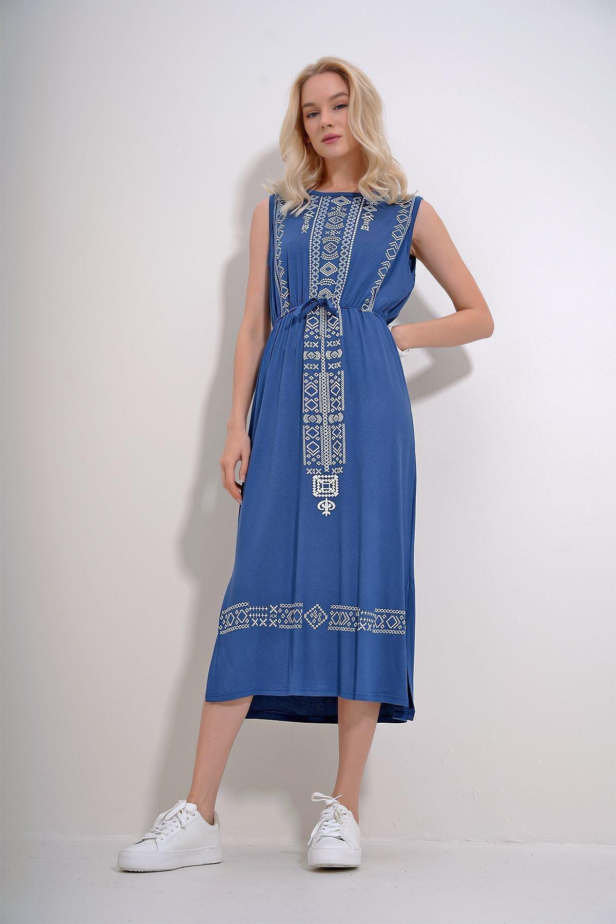 Indigo Ethnic Print Bohemian Dress, , large image number 2