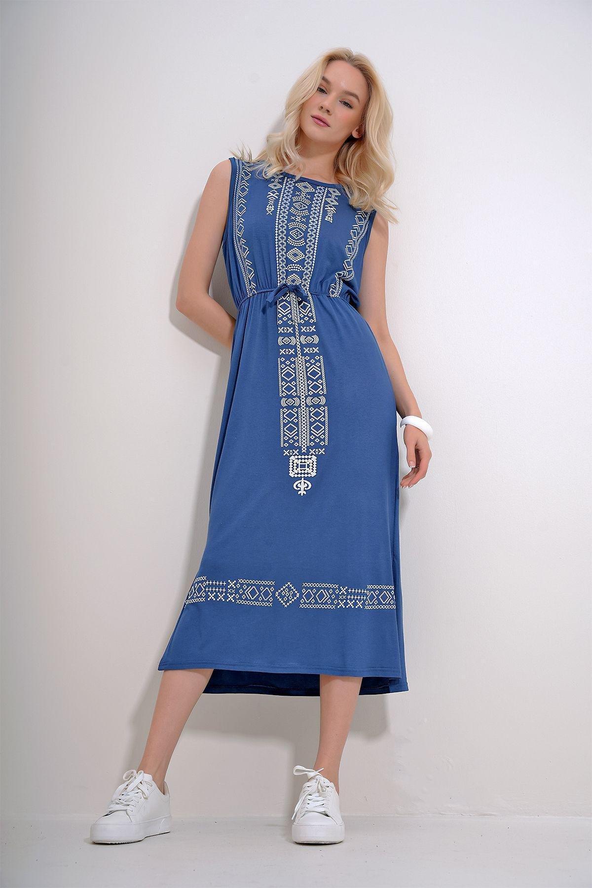 Indigo Ethnic Print Bohemian Dress, , large image number 3