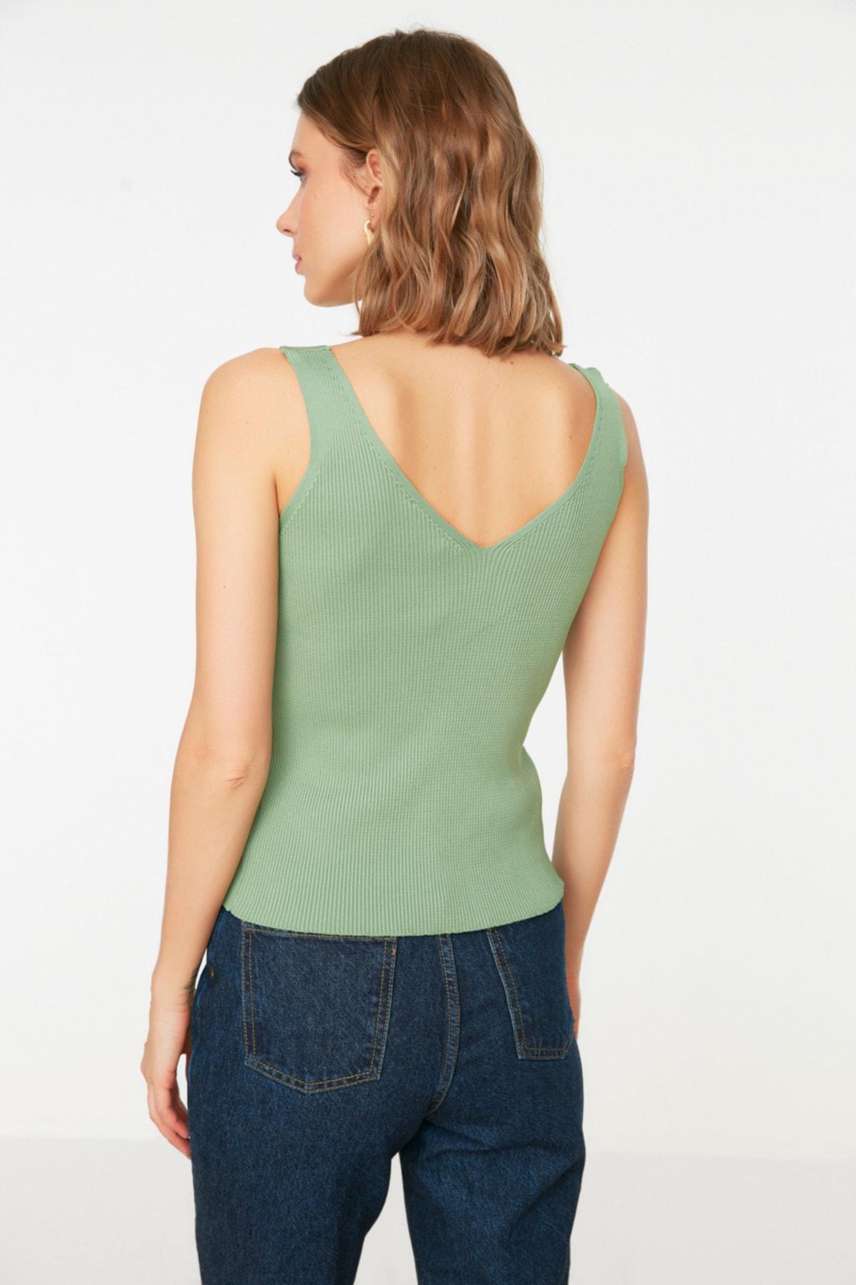 Green V-Neck Knitted Blouse, , large image number 9