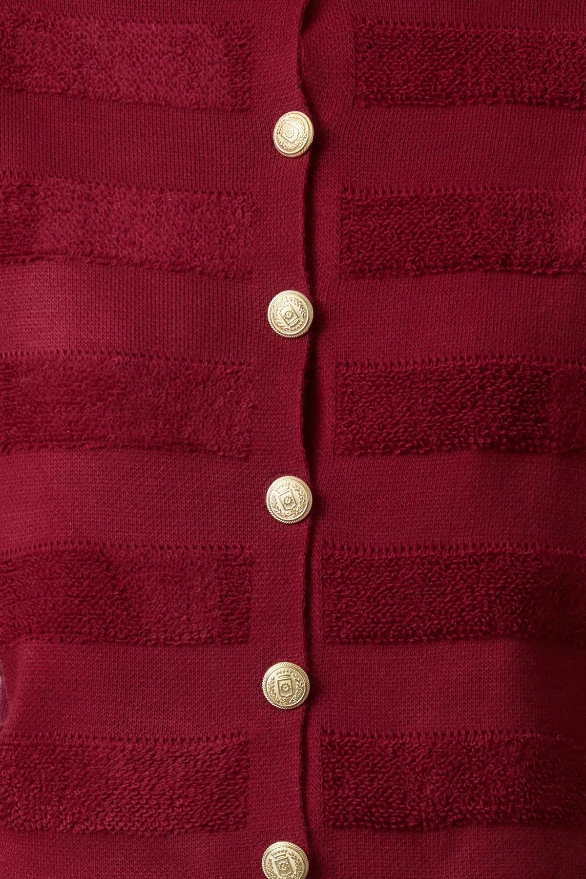 Red Crew Neck Knitted Cardigan, , large image number 3
