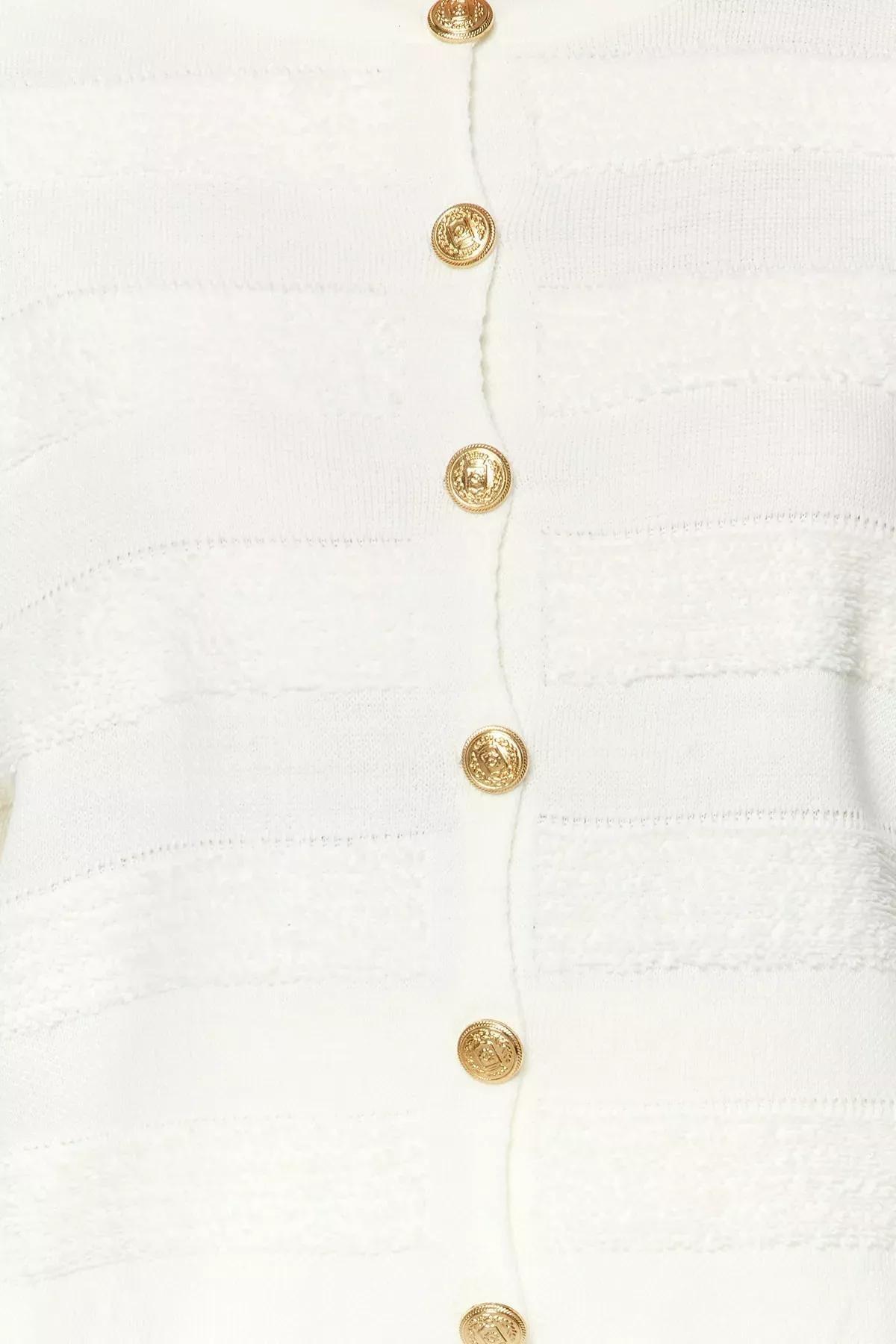 White Crew Neck Knitwear Cardigan, Ecru, large image number 3