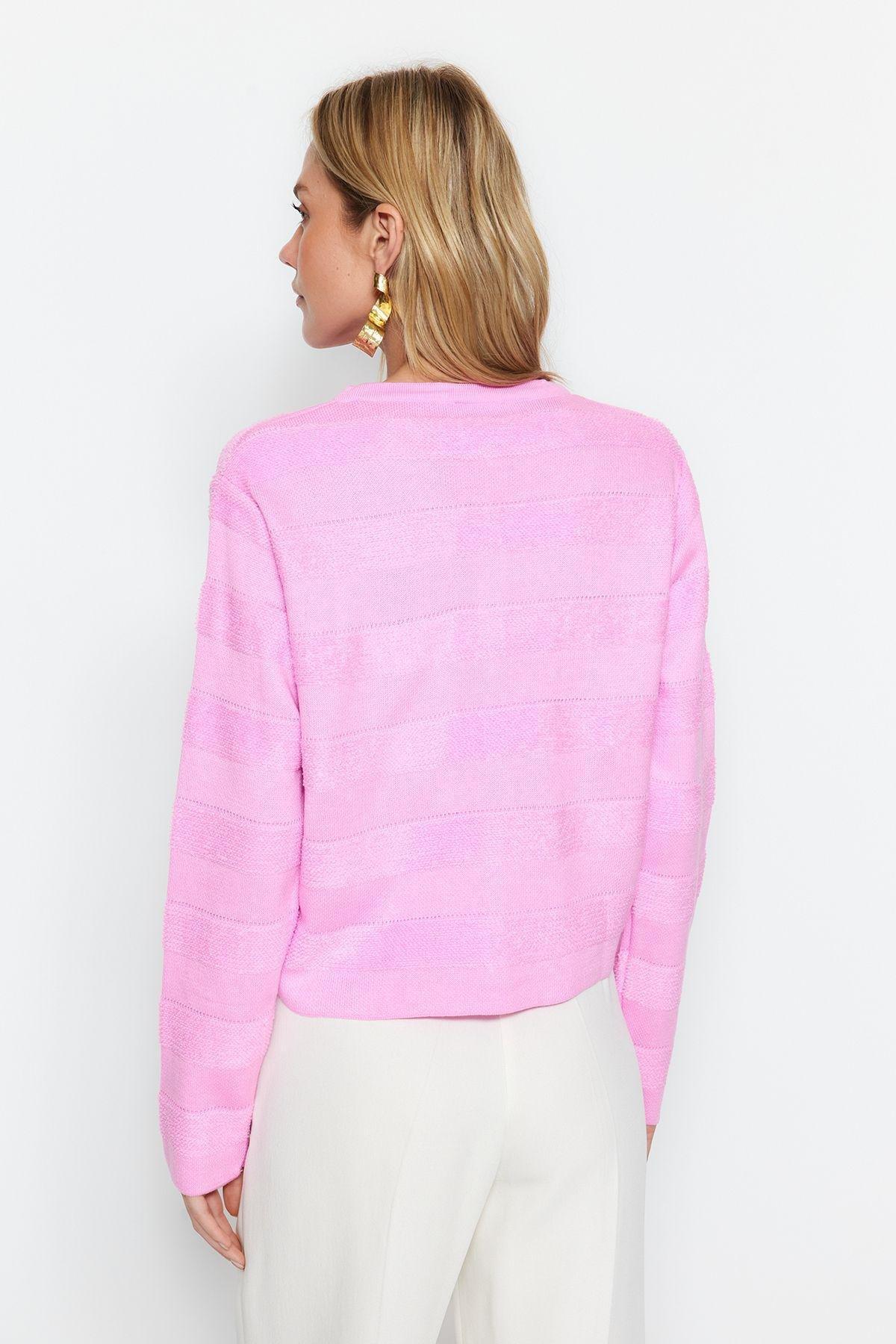 Pink Crew Neck Jacket Look Knitwear Cardigan TWOAW24HI00337, single, , large image number 1