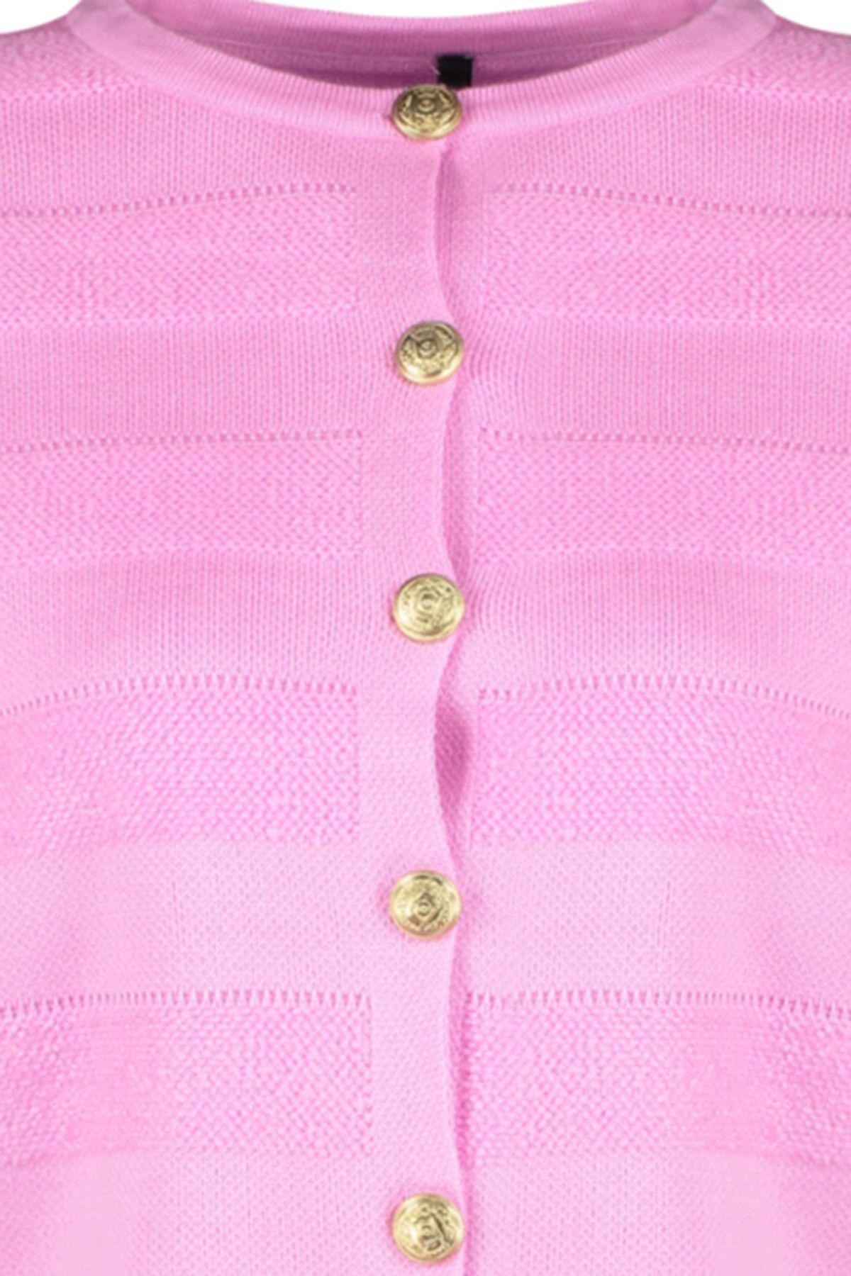 Pink Crew Neck Jacket Look Knitwear Cardigan TWOAW24HI00337, single, , large image number 5