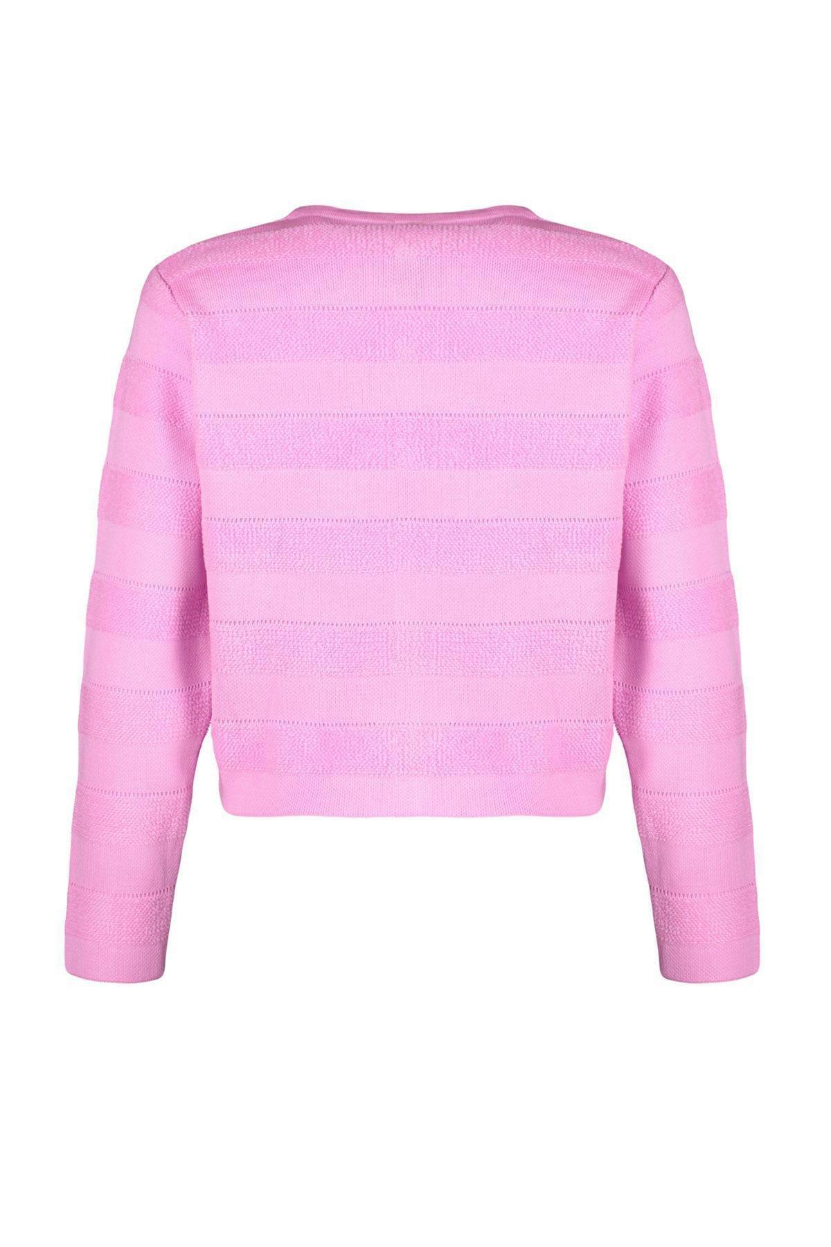 Pink Crew Neck Jacket Look Knitwear Cardigan TWOAW24HI00337, single, , large image number 6