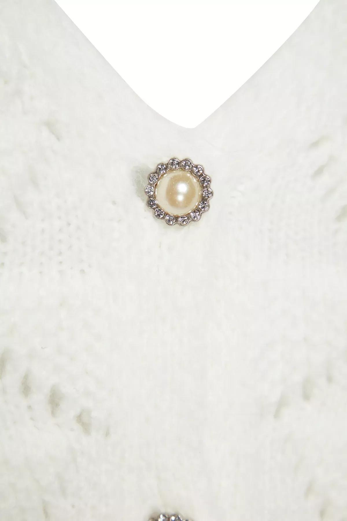 Ecru Openwork Knitted Cardigan, Ecru, large image number 6