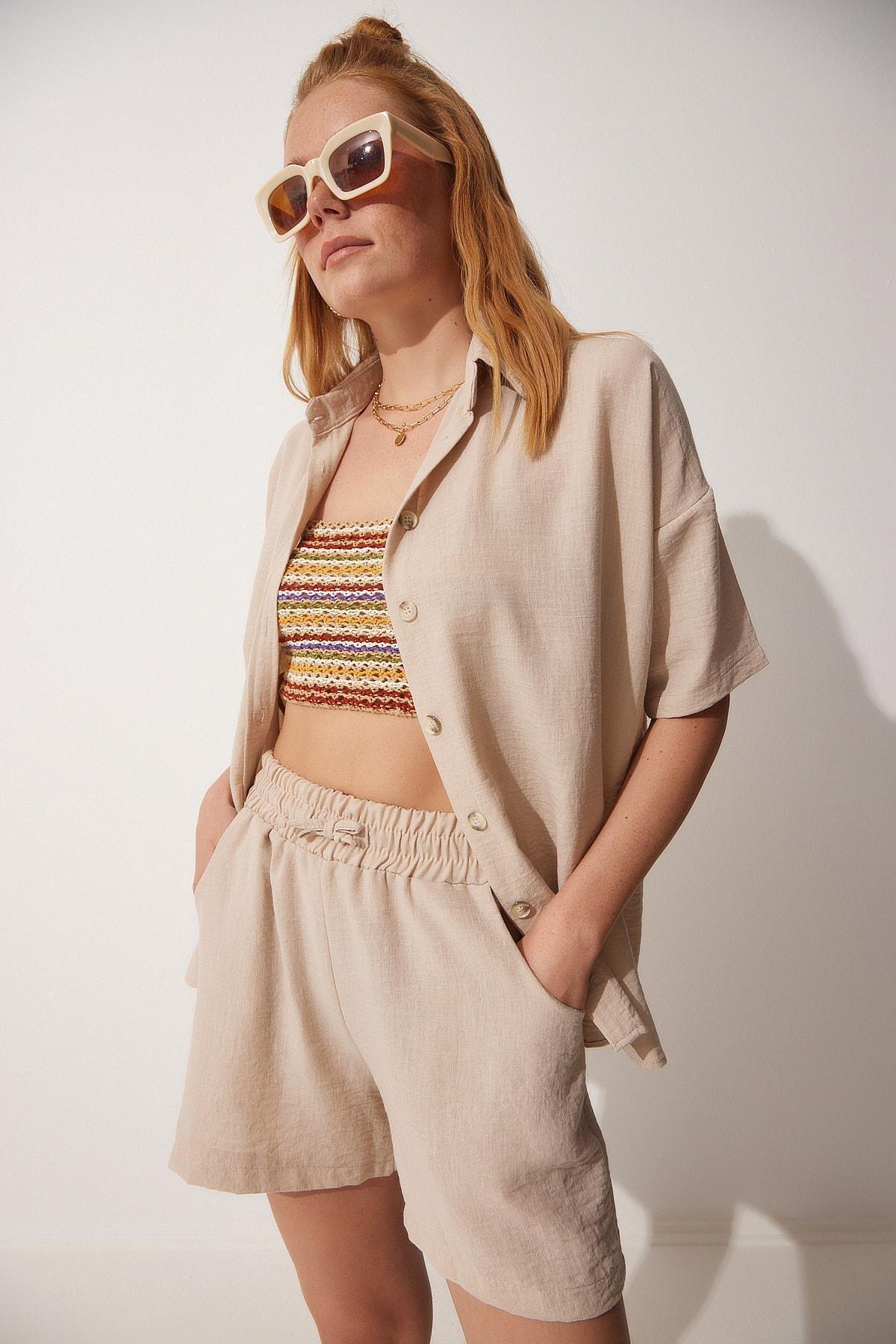 Beige Summer Linen Co-Ord Set, , large image number 0