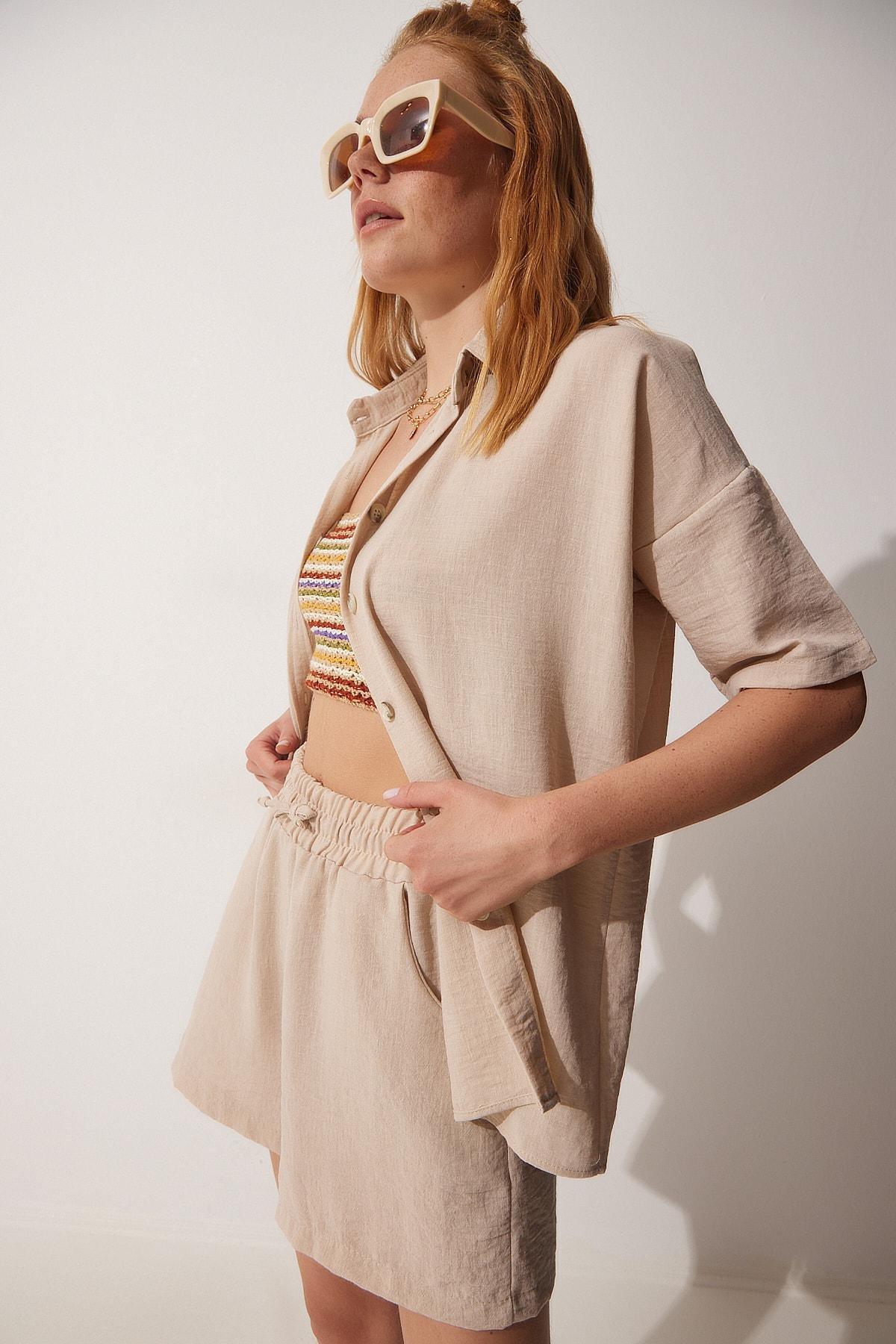 Beige Summer Linen Co-Ord Set, , large image number 1