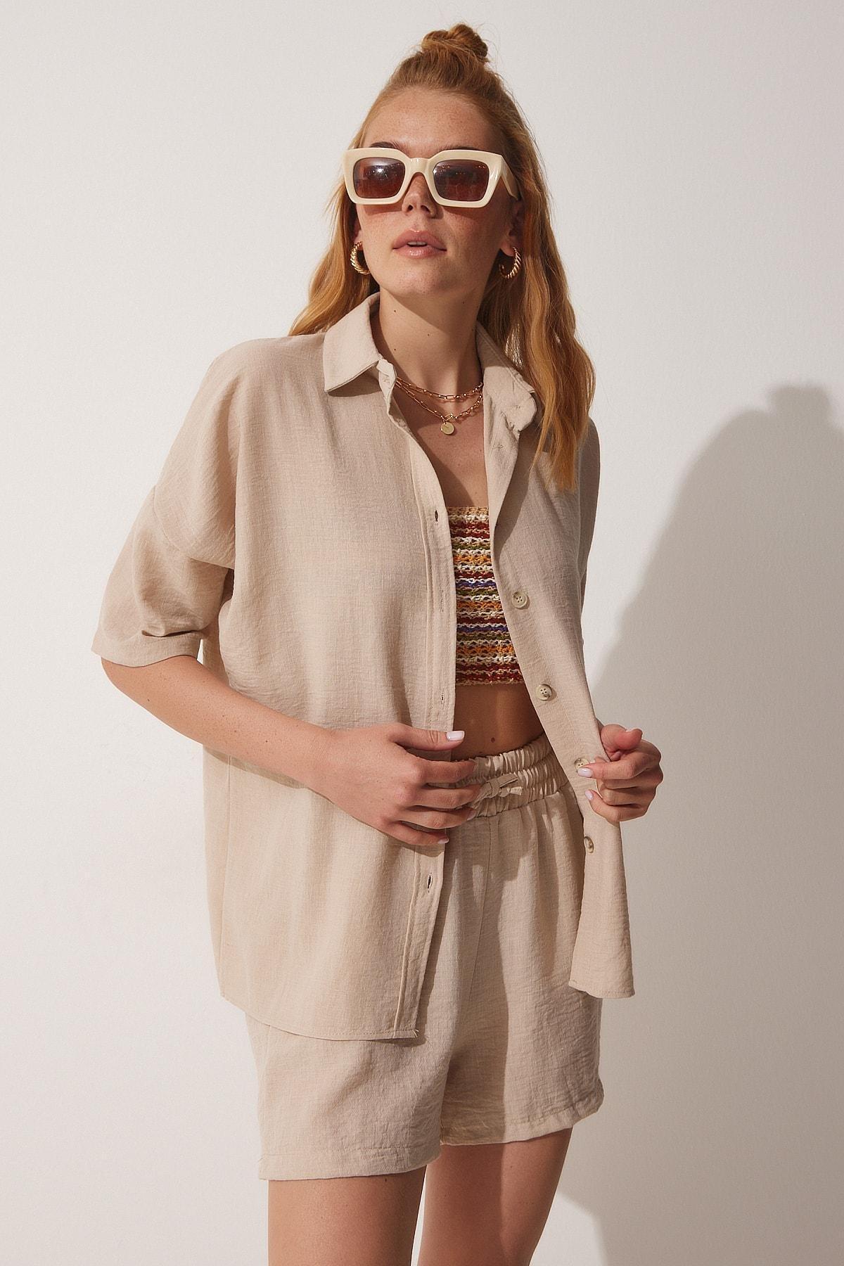 Beige Summer Linen Co-Ord Set, , large image number 2