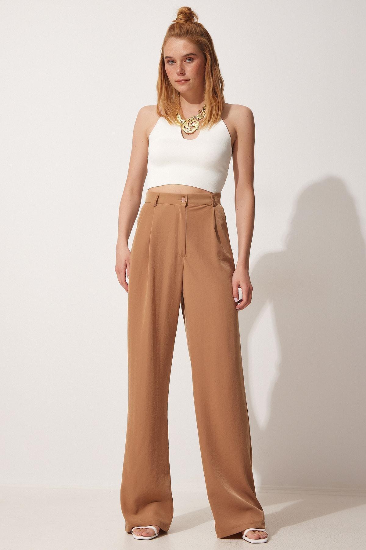Brown Flowy Palazzo Trousers, , large image number 0