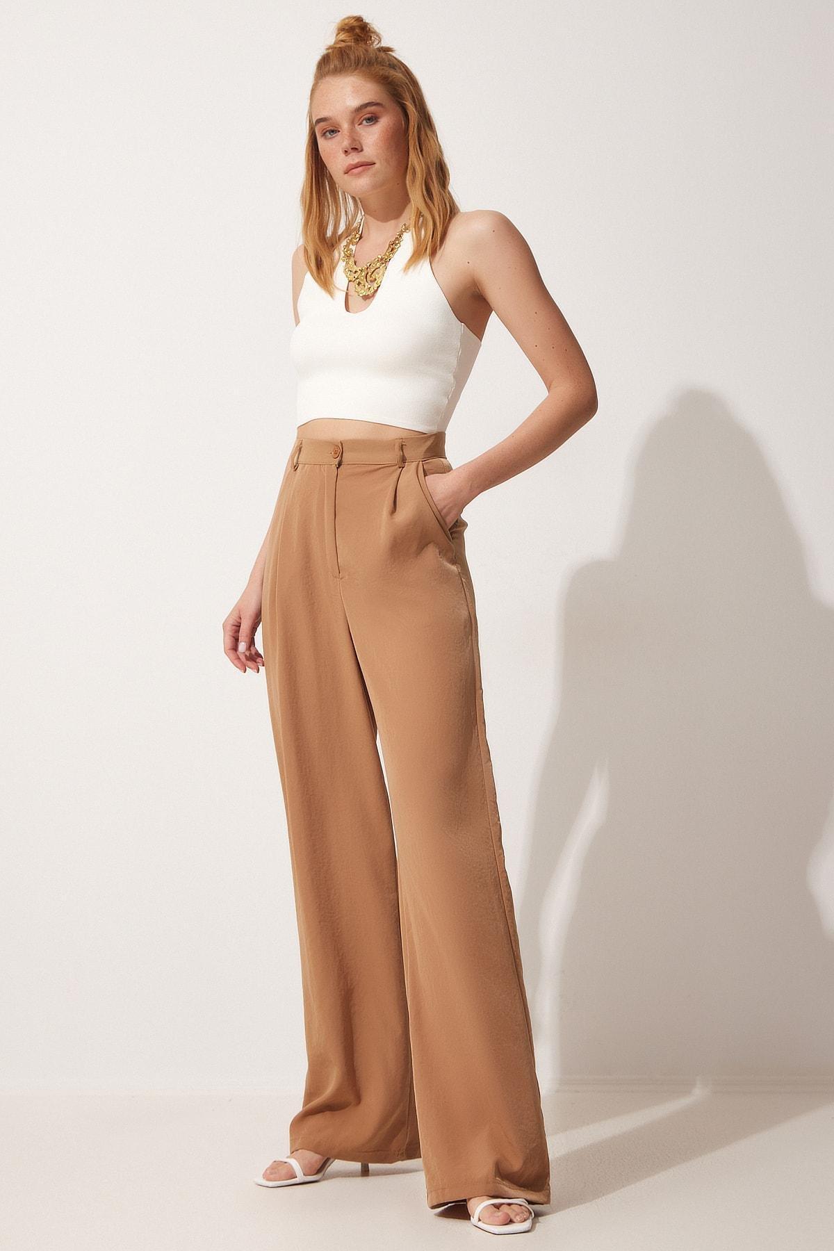 Brown Flowy Palazzo Trousers, , large image number 2