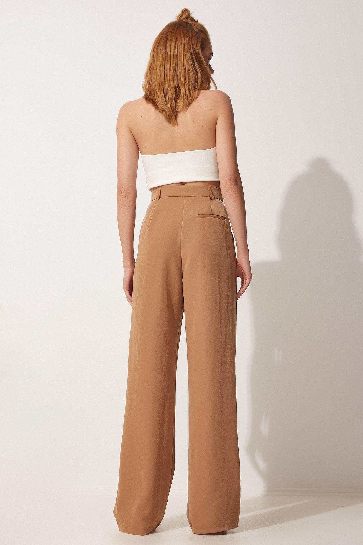Brown Flowy Palazzo Trousers, , large image number 4