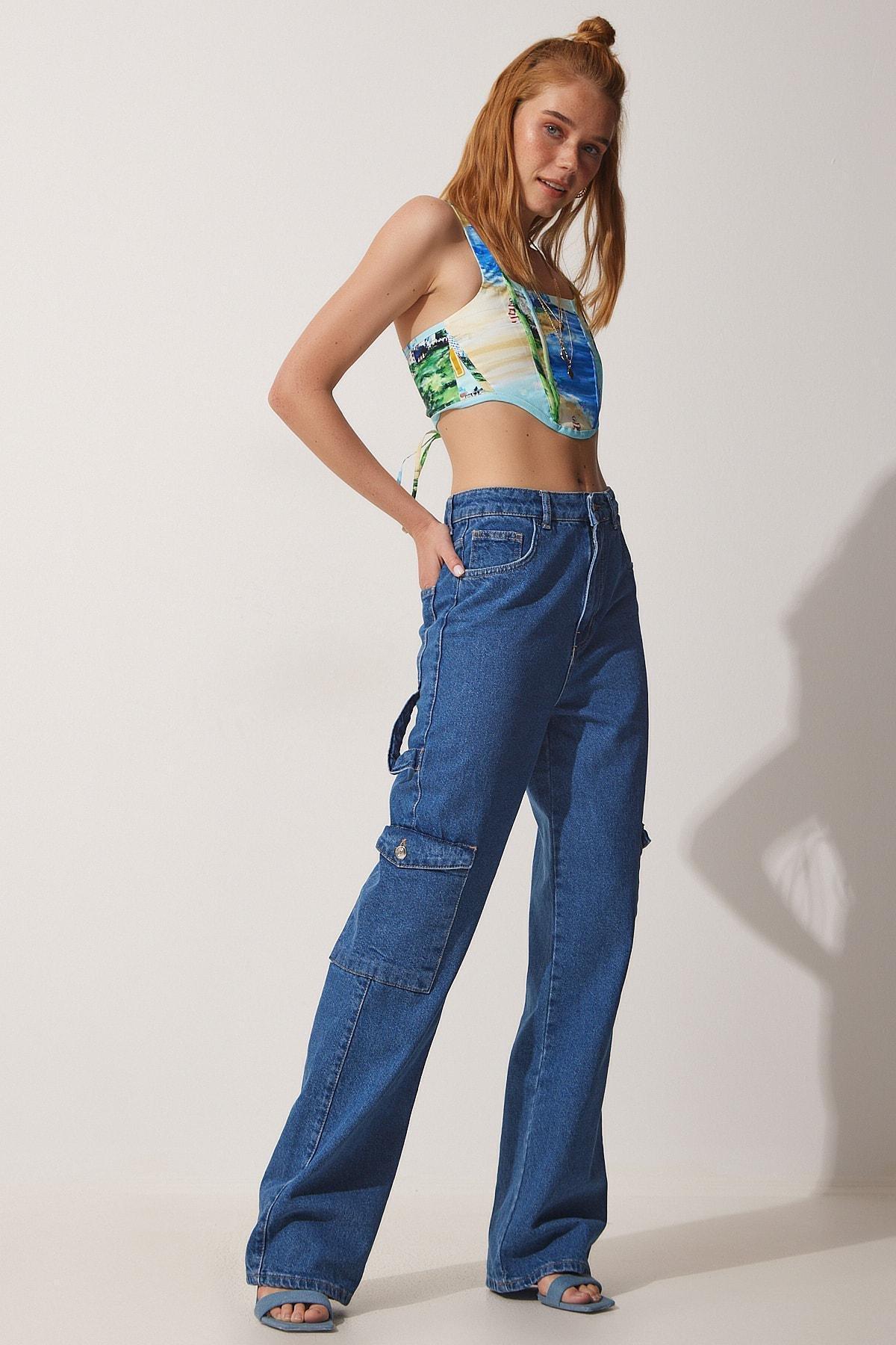 Blue Cargo Jeans, Blue, large image number 0