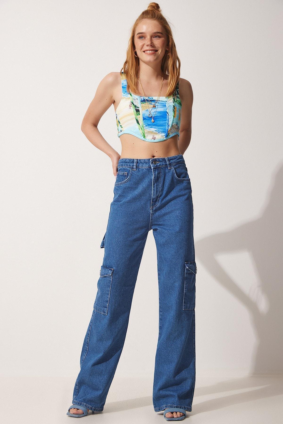 Blue Cargo Jeans, Blue, large image number 1