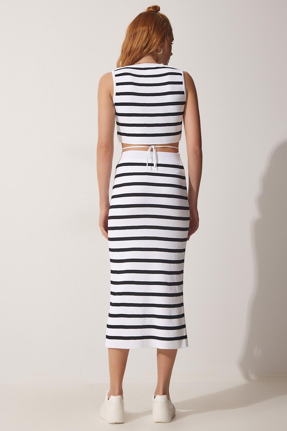 White Striped Co-Ord Set, White black, large image number 4