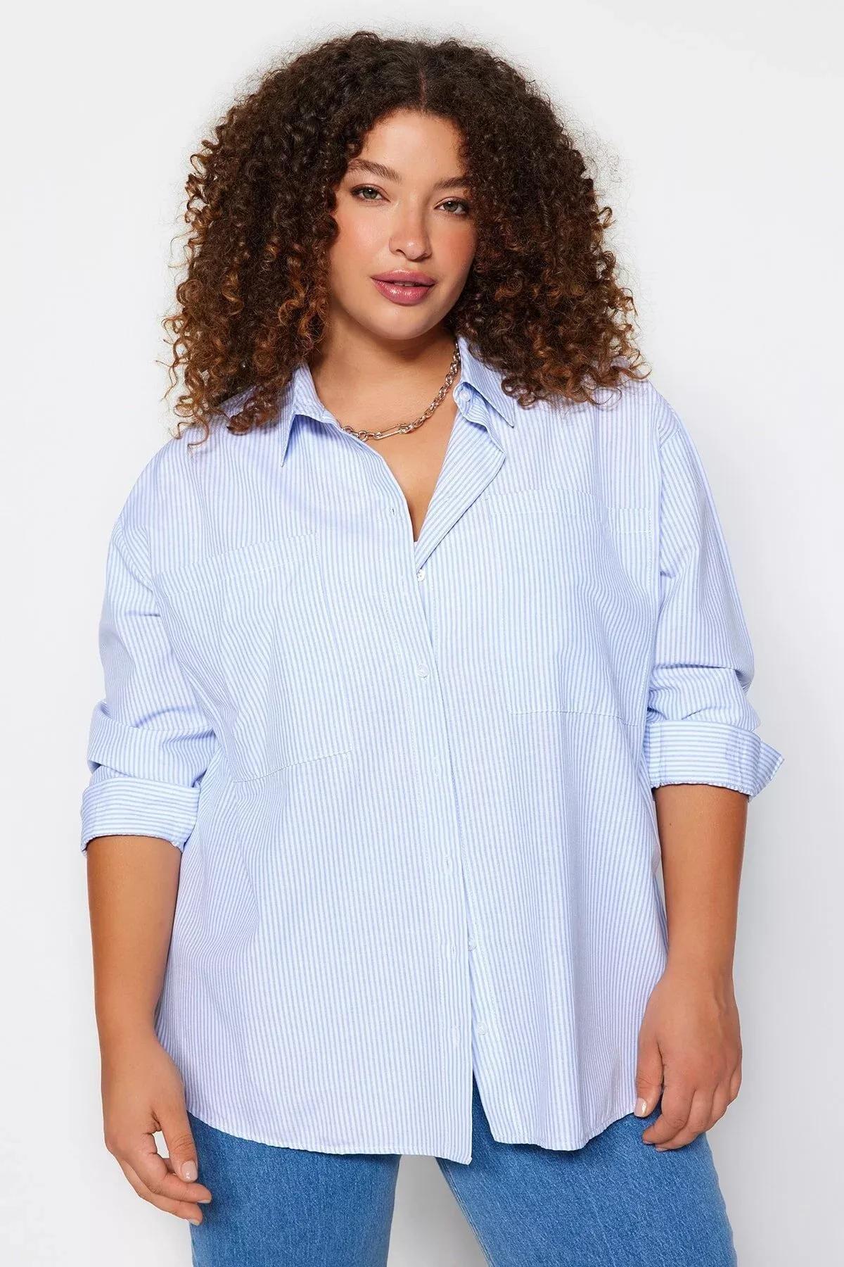 قميص بوبلين مخطط، أزرق, Blue, large image number 3