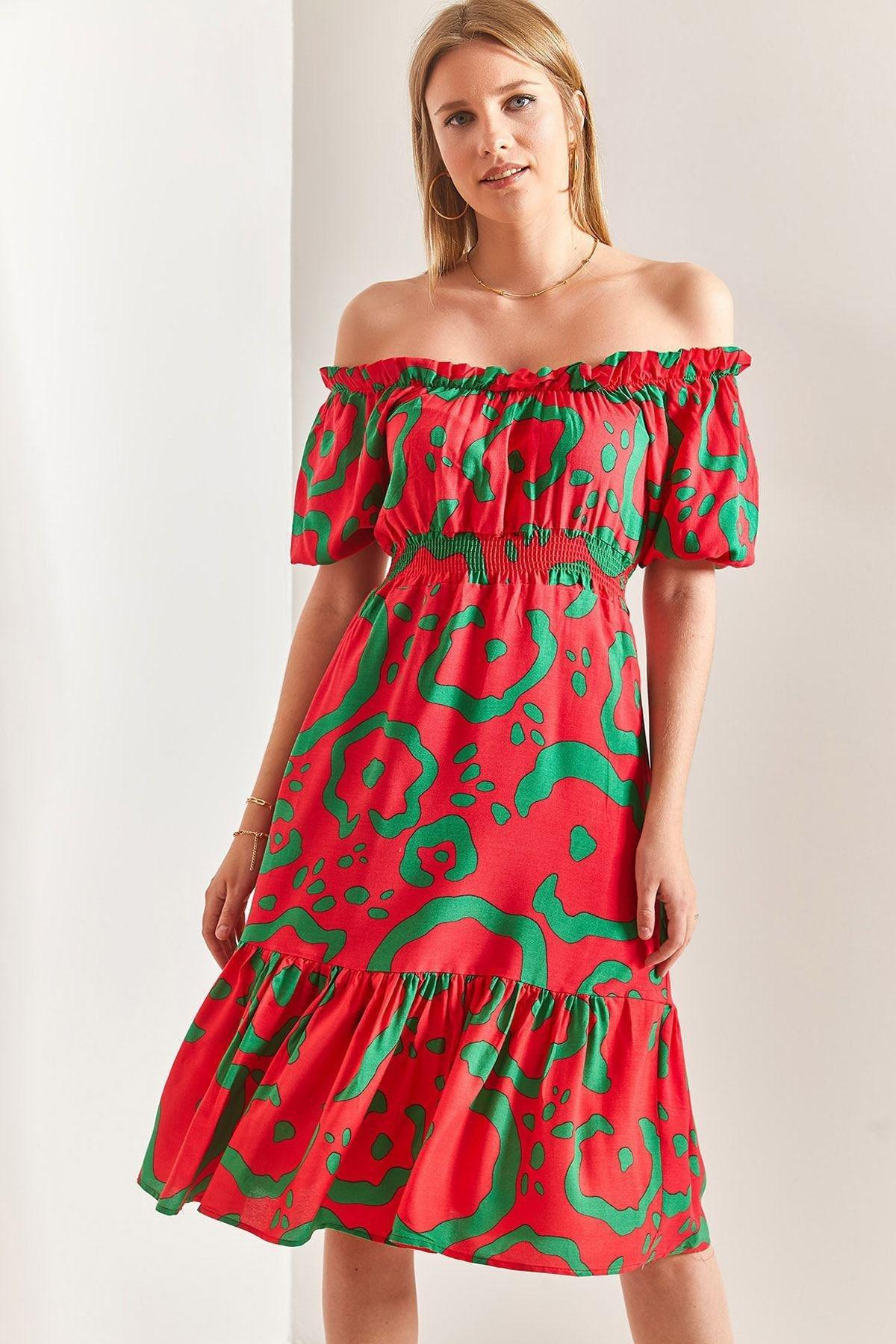 Red Collared Waist Elastic Dress, C101_5690, large image number 0