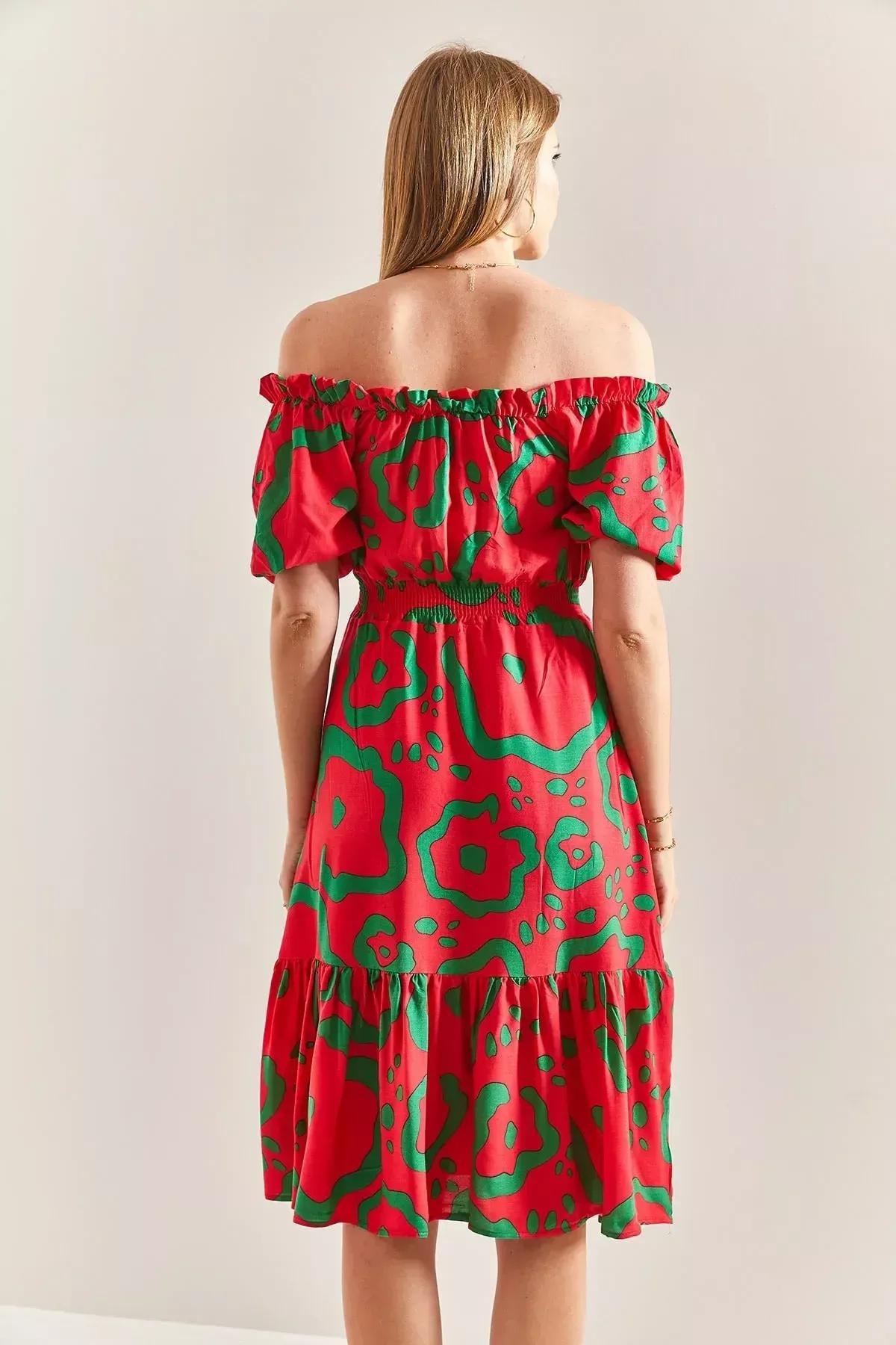 Red Collared Waist Elastic Dress, C101_5690, large image number 1