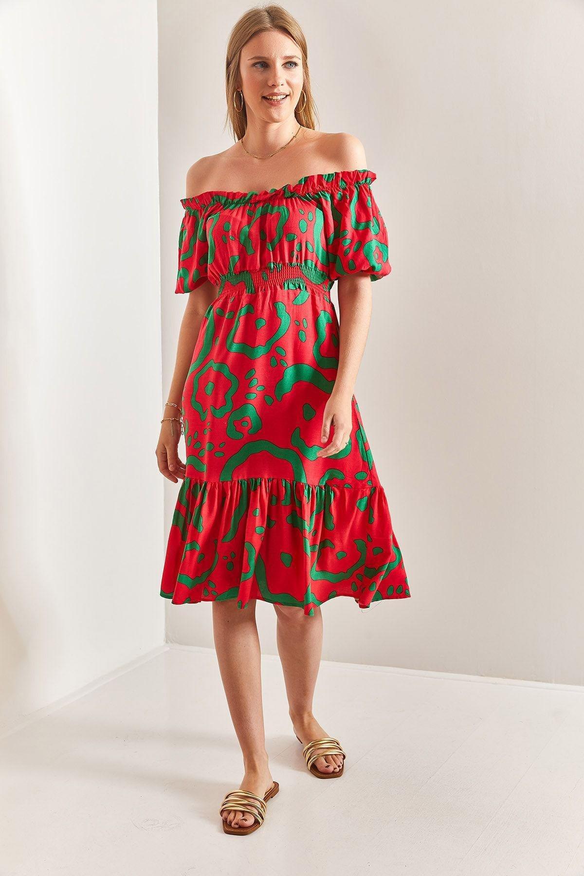 Red Collared Waist Elastic Dress, C101_5690, large image number 2