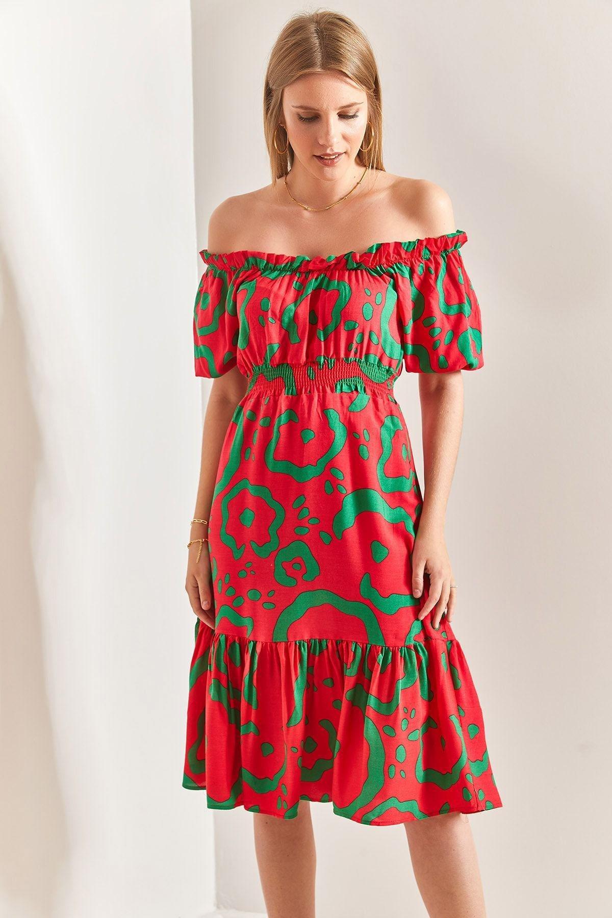 Red Collared Waist Elastic Dress, C101_5690, large image number 3