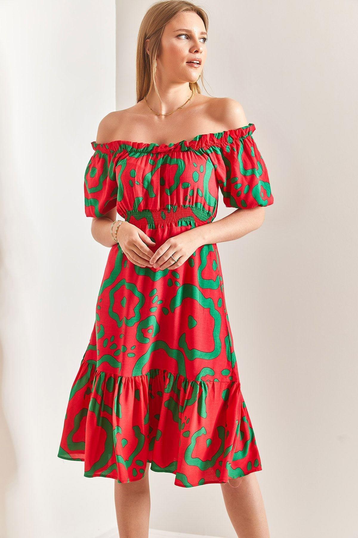 Red Collared Waist Elastic Dress, C101_5690, large image number 4