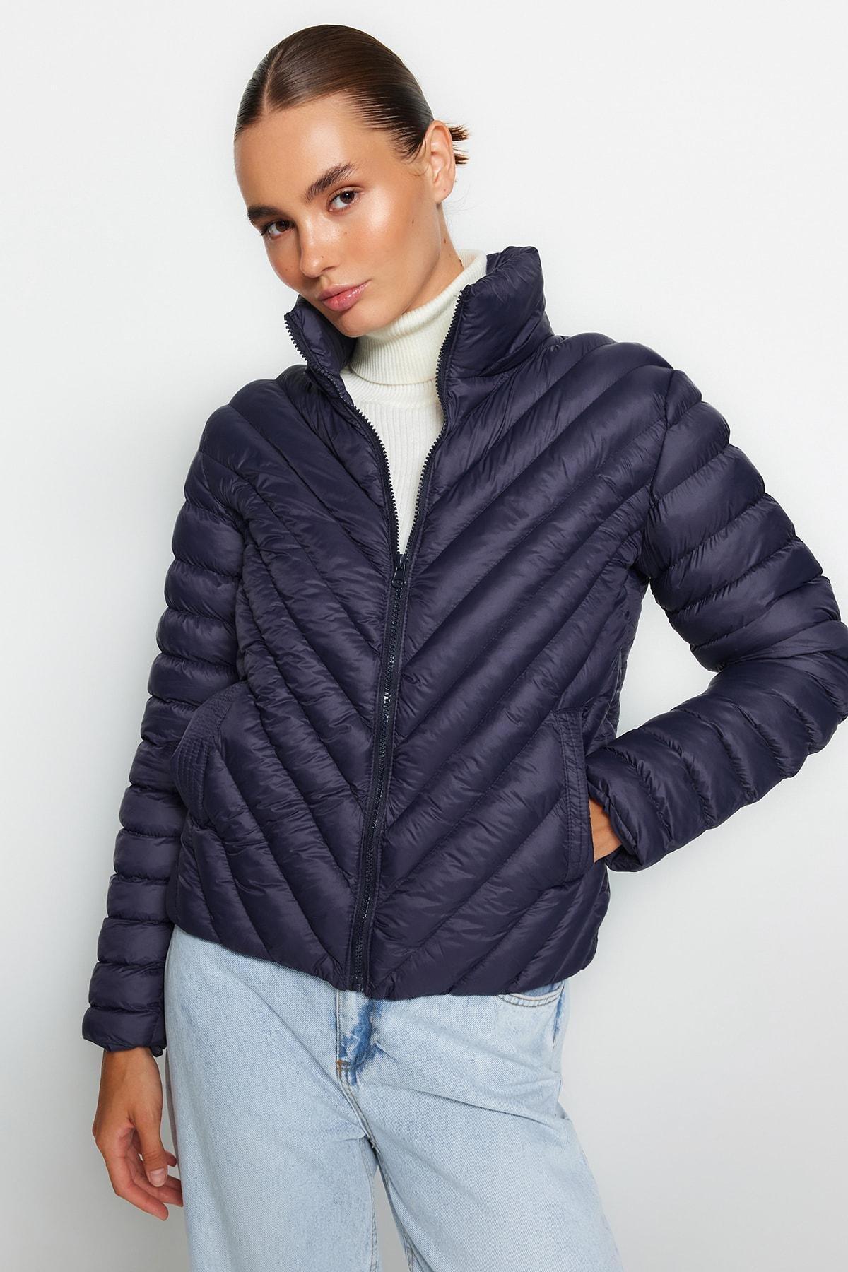 Trendyol - Blue Hooded Fitted Inflatable Jacket