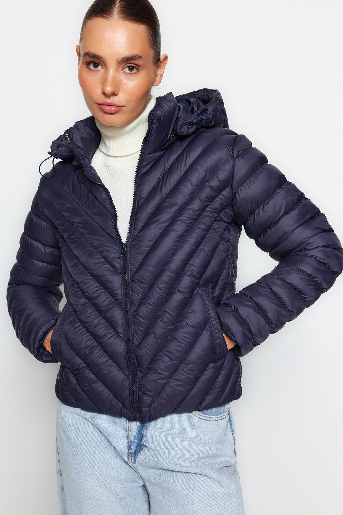 Trendyol - Blue Hooded Fitted Inflatable Jacket