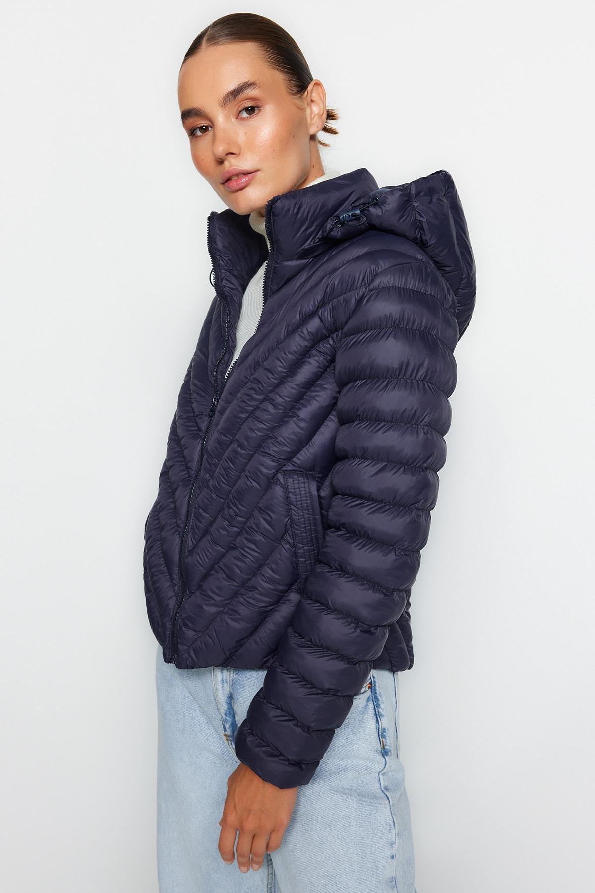Trendyol - Blue Hooded Fitted Inflatable Jacket