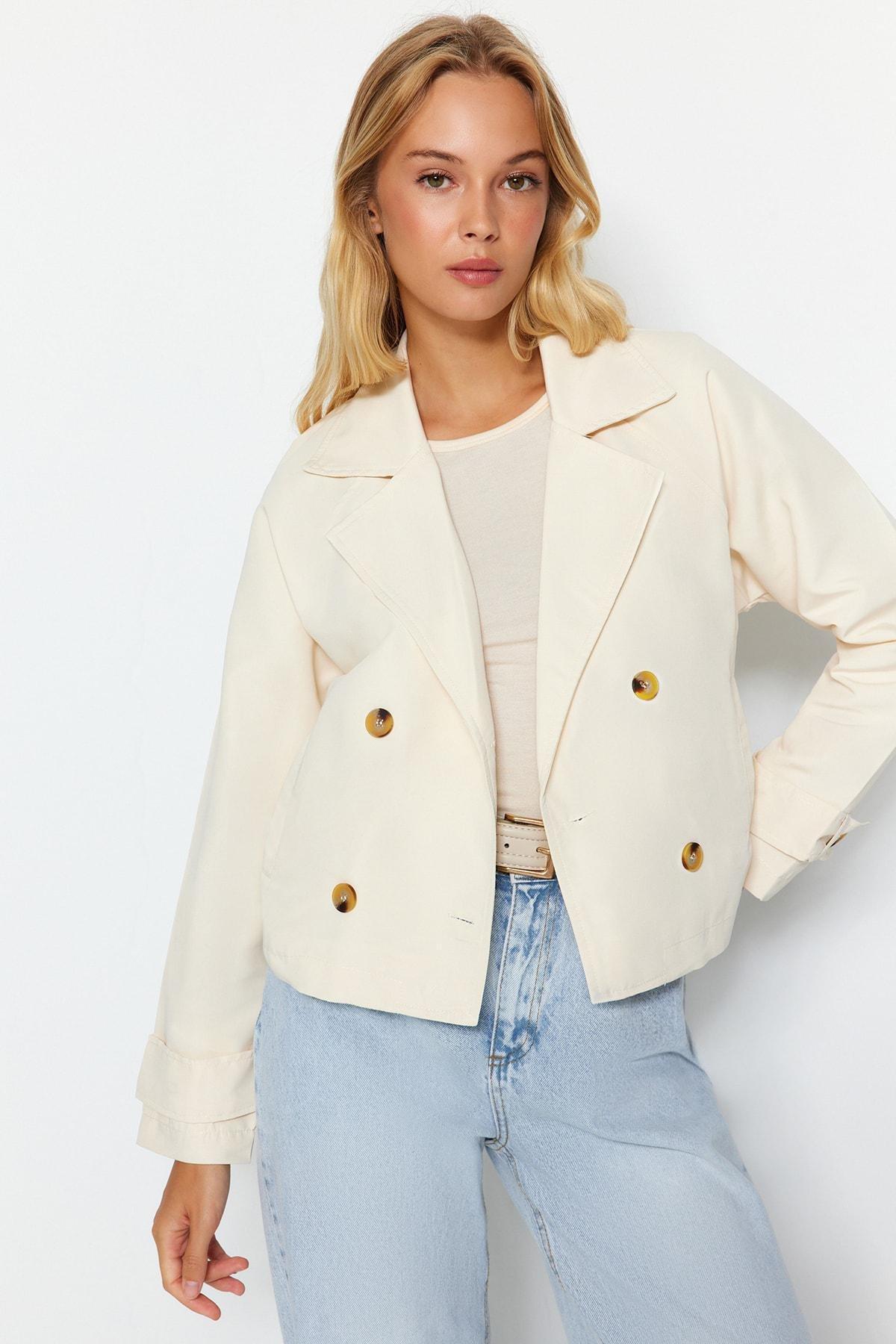Cream Oversize Crop Water-Repellent Trench Coat, , large image number 0