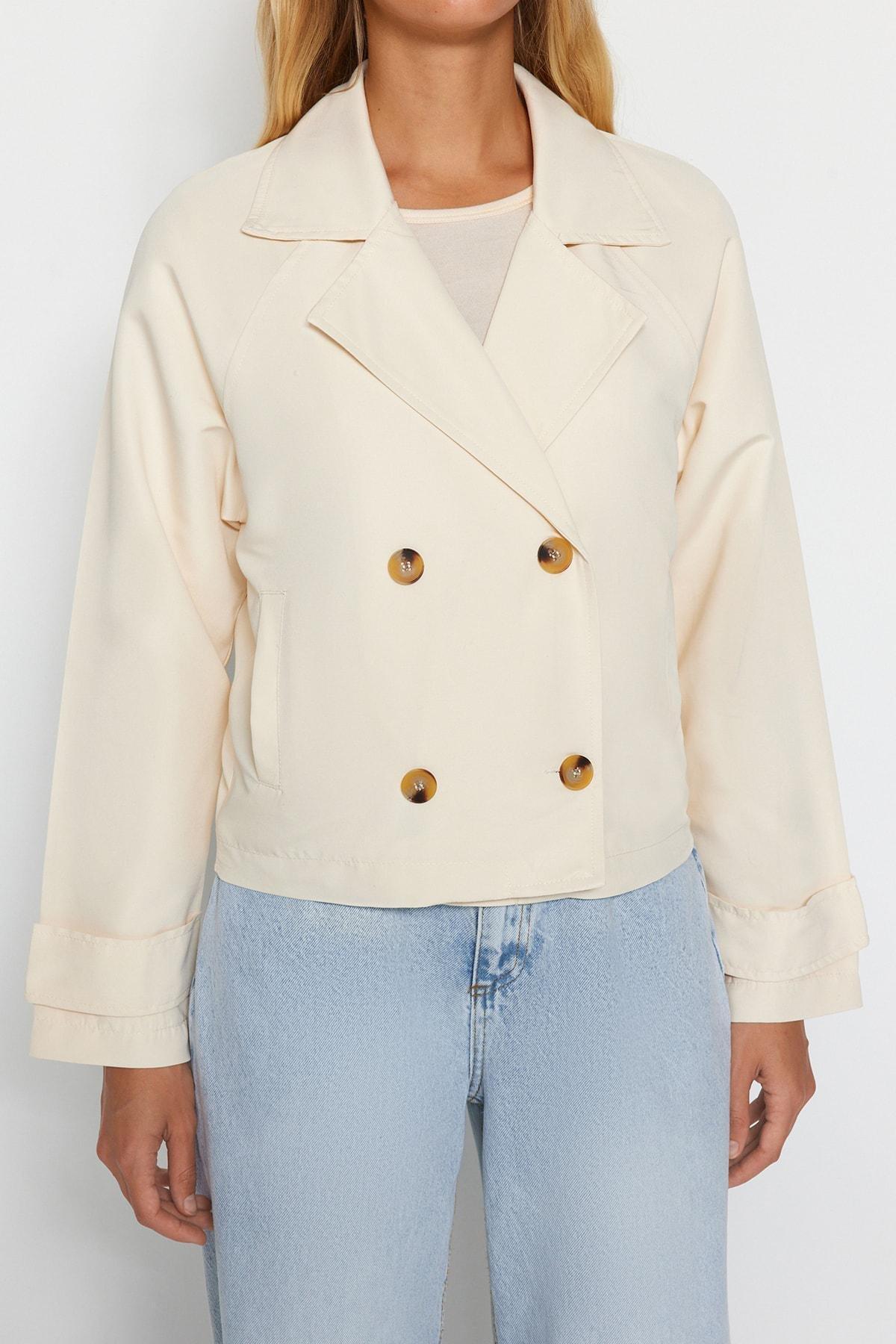 Cream Oversize Crop Water-Repellent Trench Coat, , large image number 3