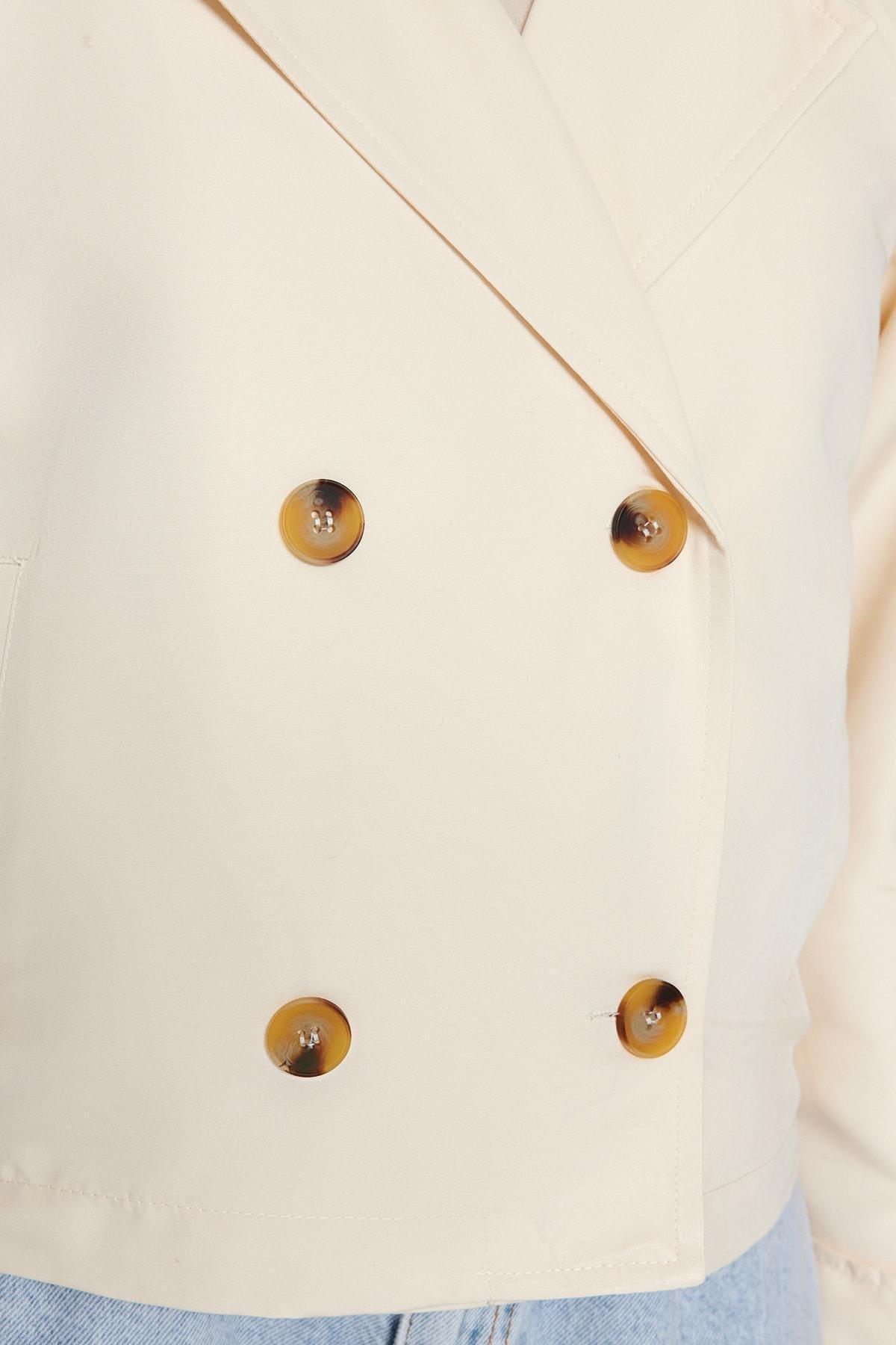 Cream Oversize Crop Water-Repellent Trench Coat, , large image number 4