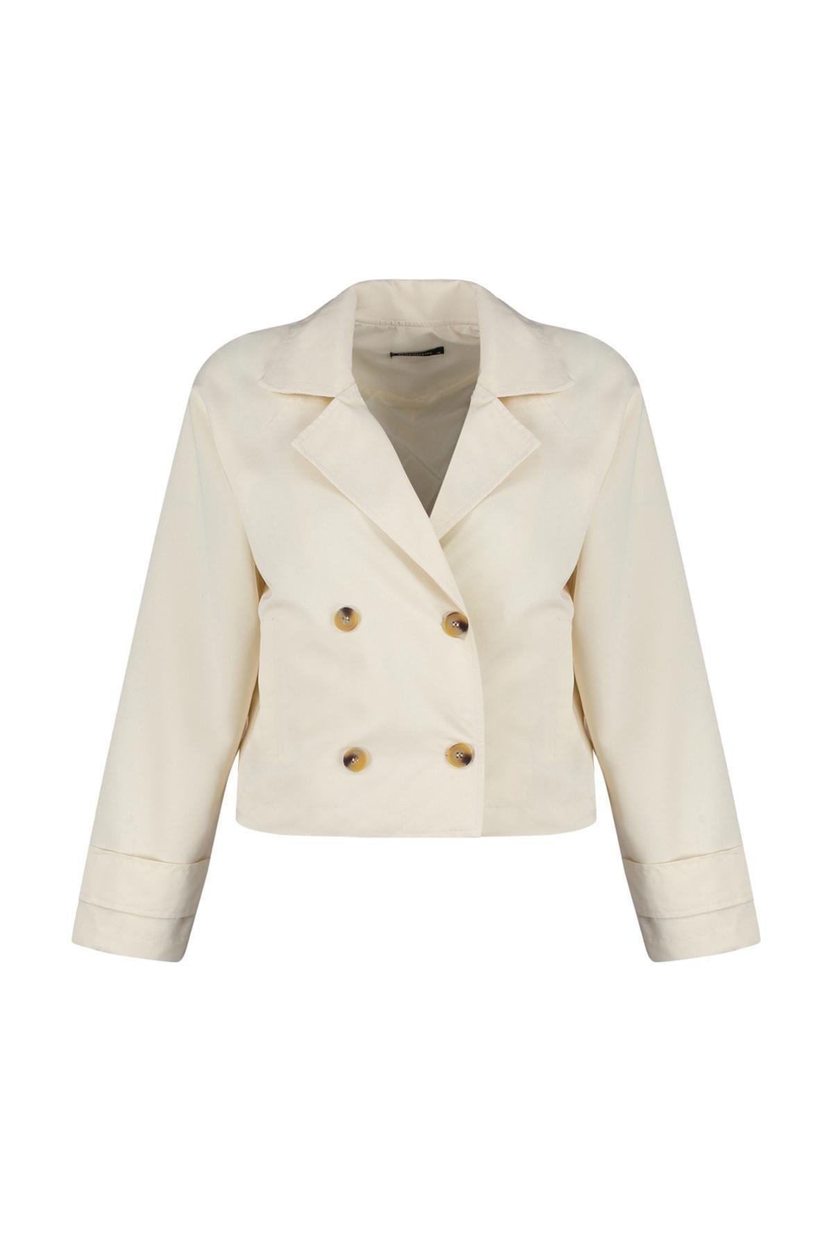 Cream Oversize Crop Water-Repellent Trench Coat, , large image number 5