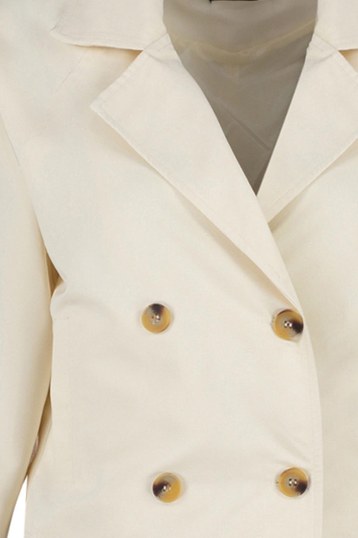 Cream Oversize Crop Water-Repellent Trench Coat, , large image number 6