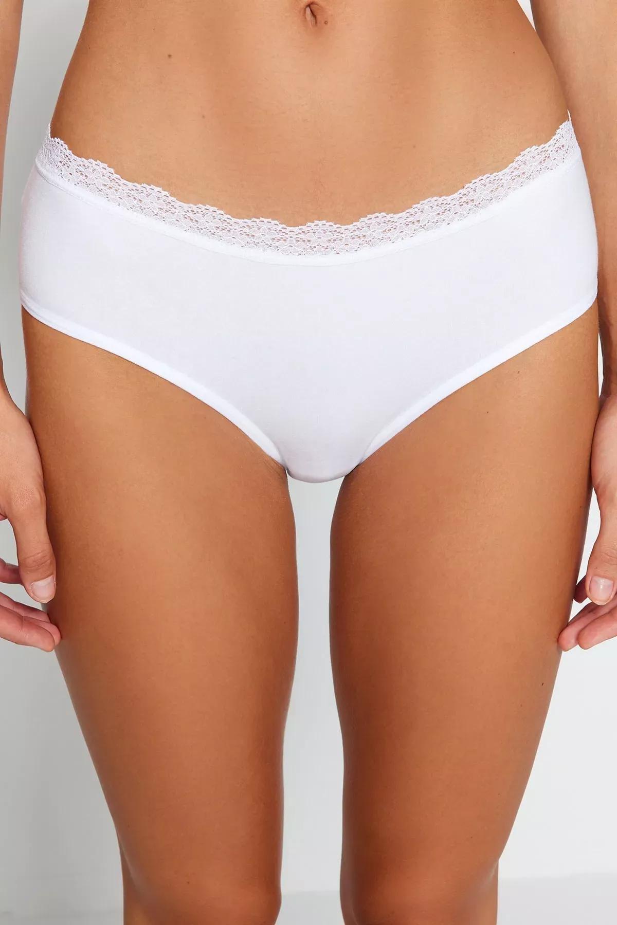 Multicolour Cotton Lace Detail Hipster Briefs, Set Of 3, Black-White-Skin, large image number 1