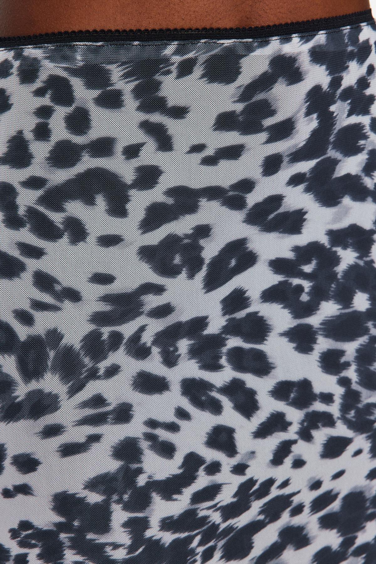 Black Printed Flexible Tulle Maxi Knitted Skirt, , large image number 4