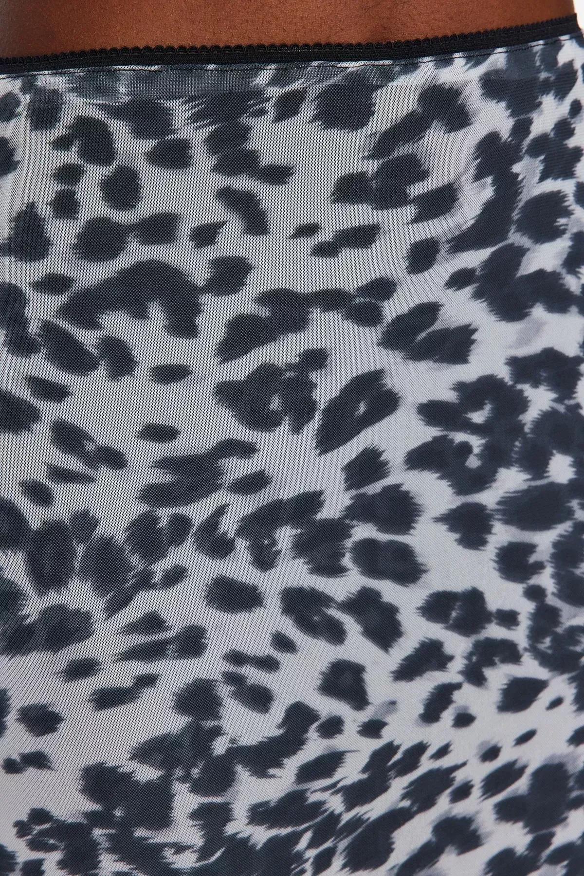 Black Printed Flexible Tulle Maxi Knitted Skirt, BLACK, large image number 4