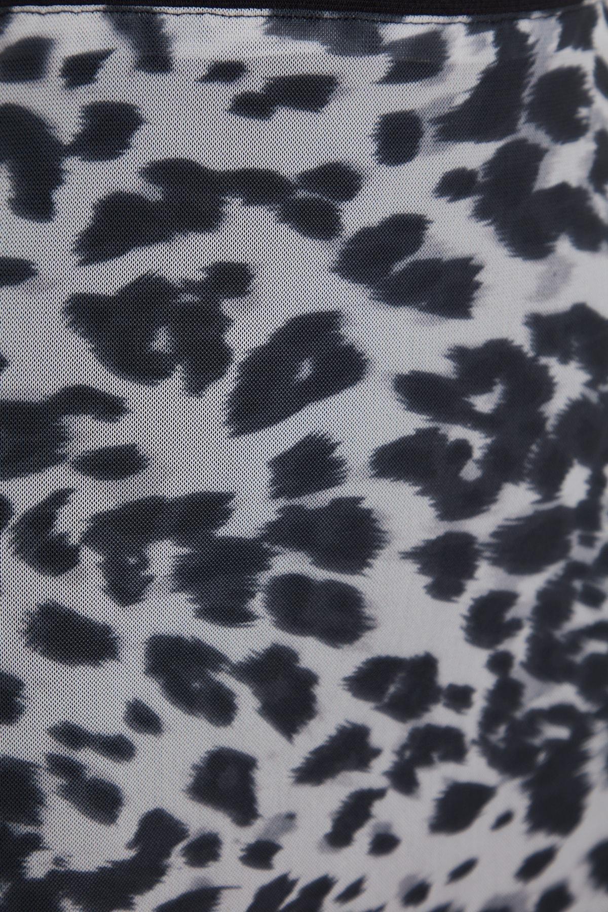 Black Printed Flexible Tulle Maxi Knitted Skirt, , large image number 6