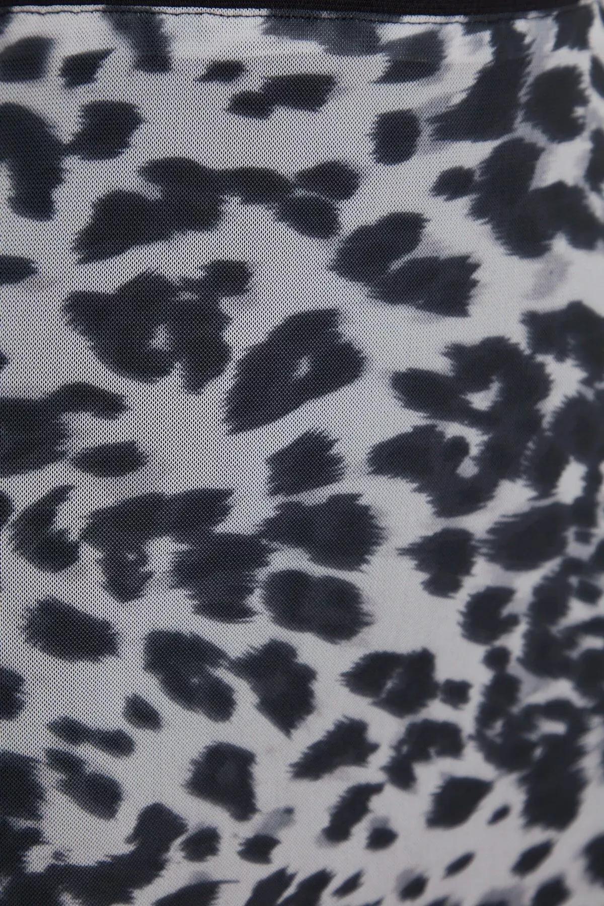 Black Printed Flexible Tulle Maxi Knitted Skirt, BLACK, large image number 6