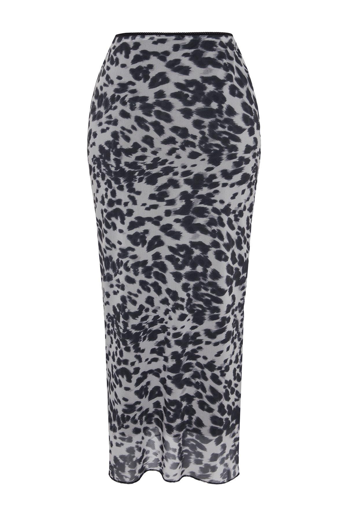 Black Printed Flexible Tulle Maxi Knitted Skirt, , large image number 7