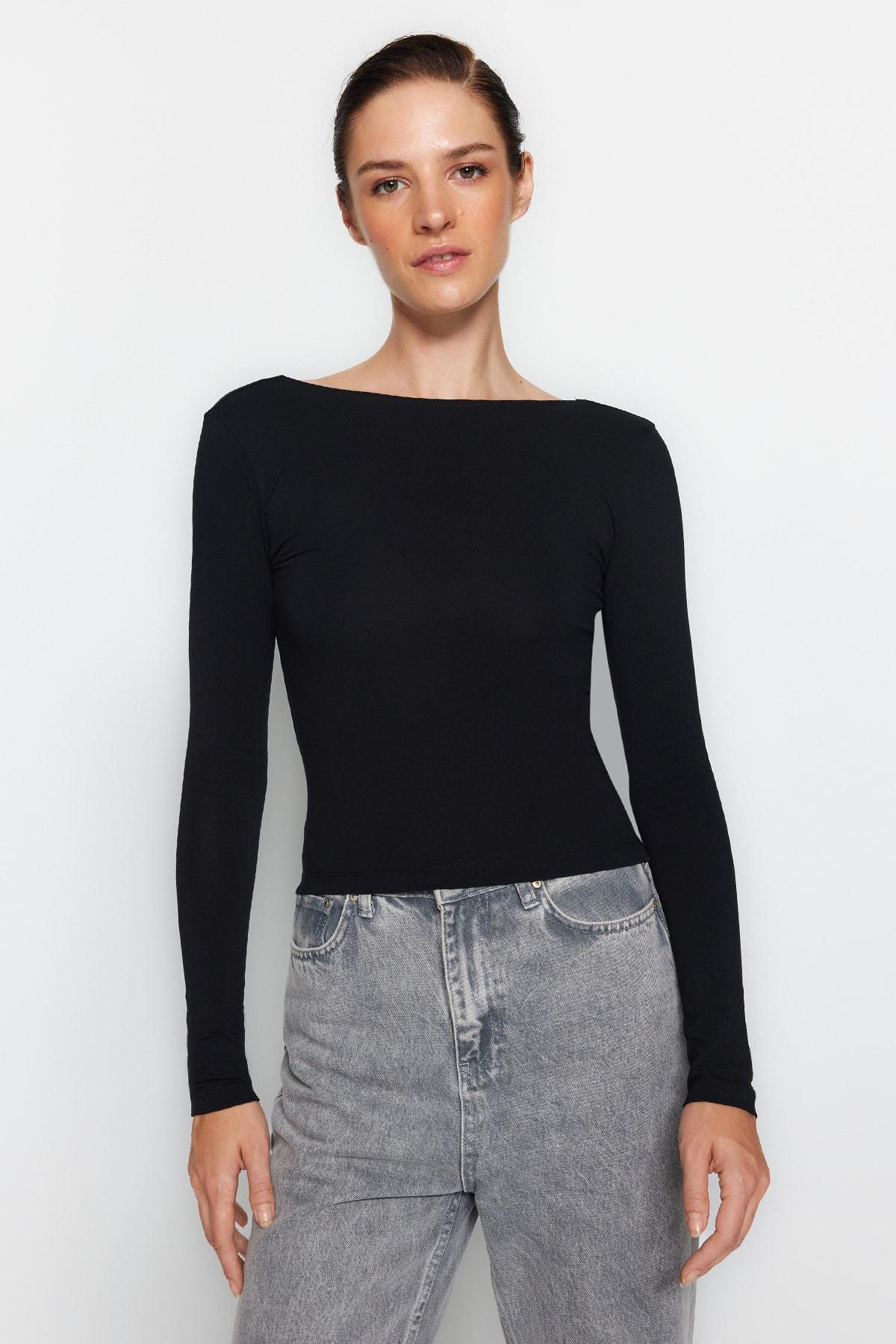 Black Open Back Blouse, , large image number 3
