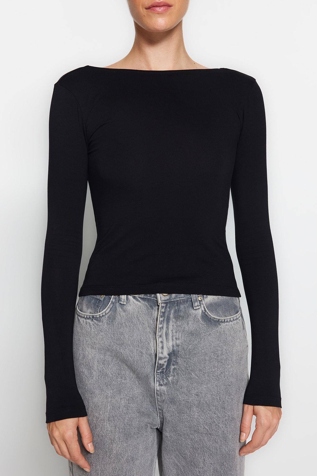 Black Open Back Blouse, , large image number 4