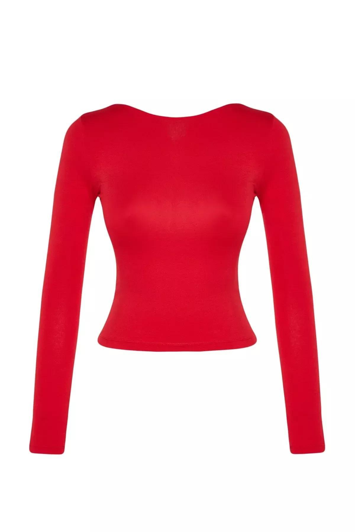 بلوزة بقصة سليم فت، أحمر, Red, large image number 5