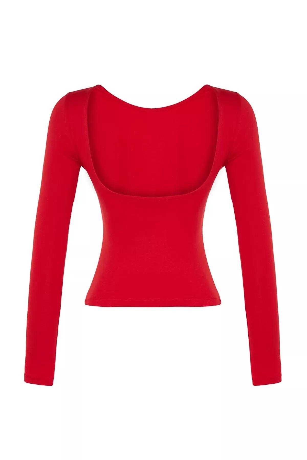 بلوزة بقصة سليم فت، أحمر, Red, large image number 7