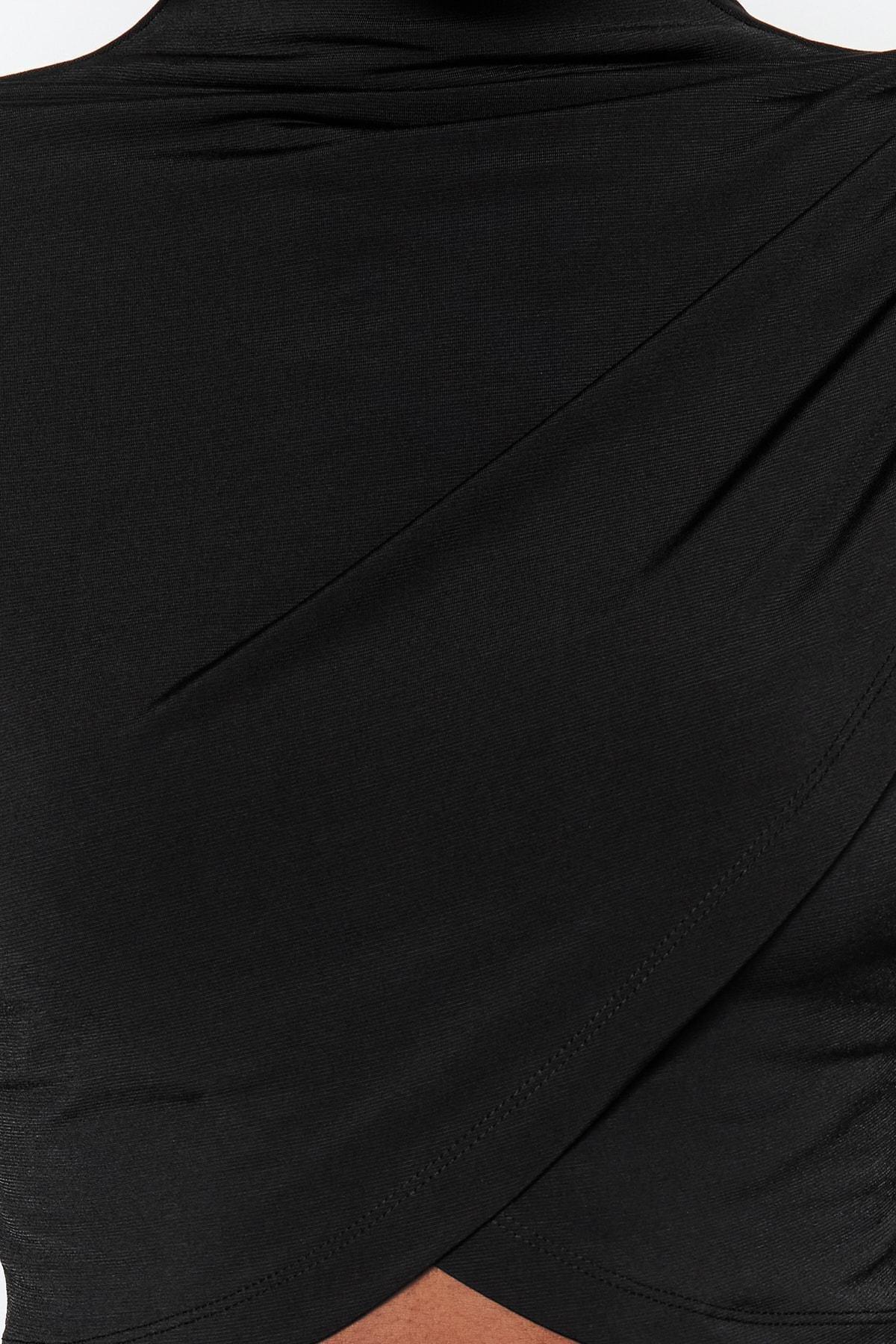 Black Stand-Up Collar Crop Blouse, , large image number 3
