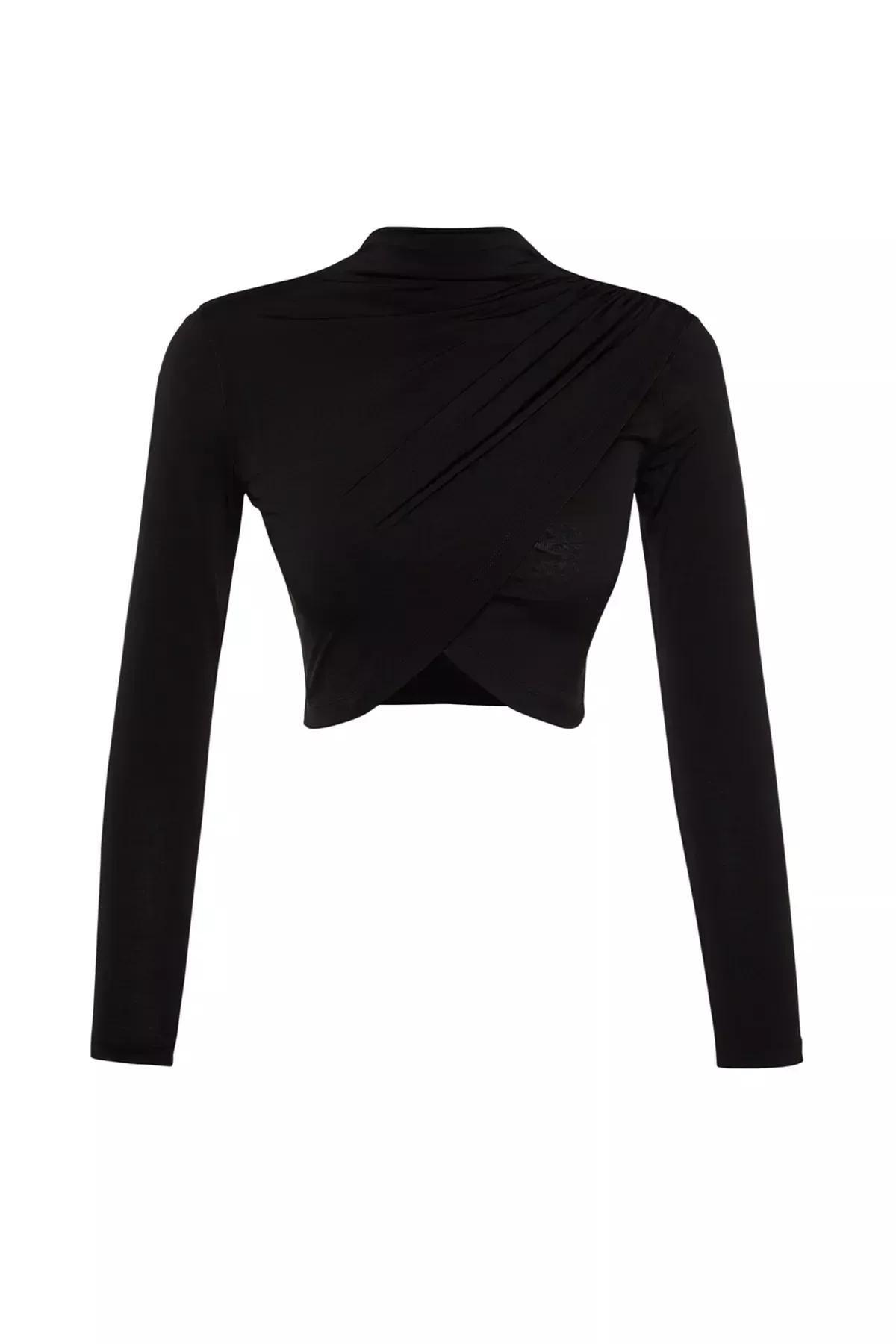 بلوزة قصيرة بياقة قائمة، أسود, BLACK, large image number 5