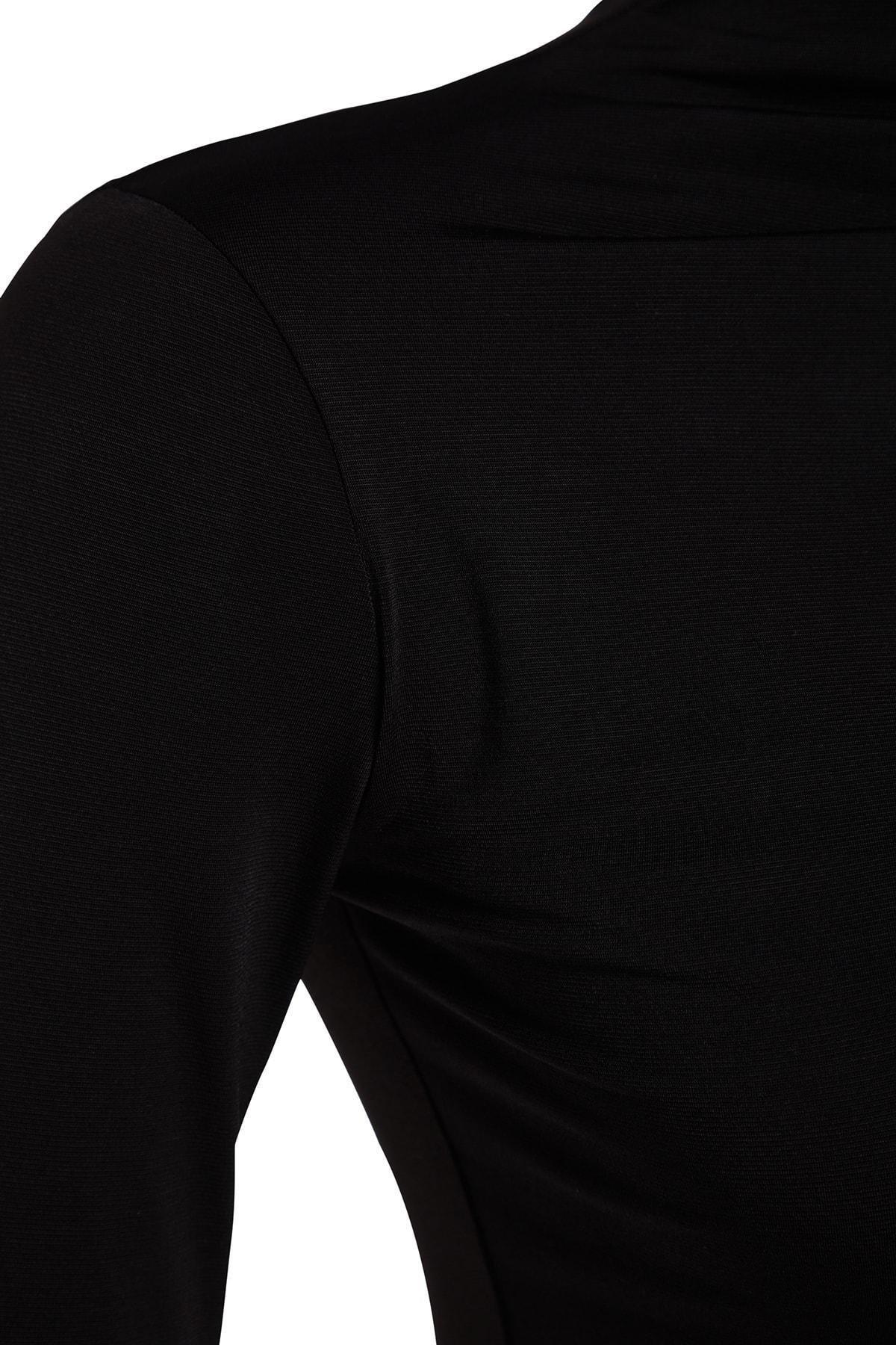 Black Stand-Up Collar Crop Blouse, , large image number 6