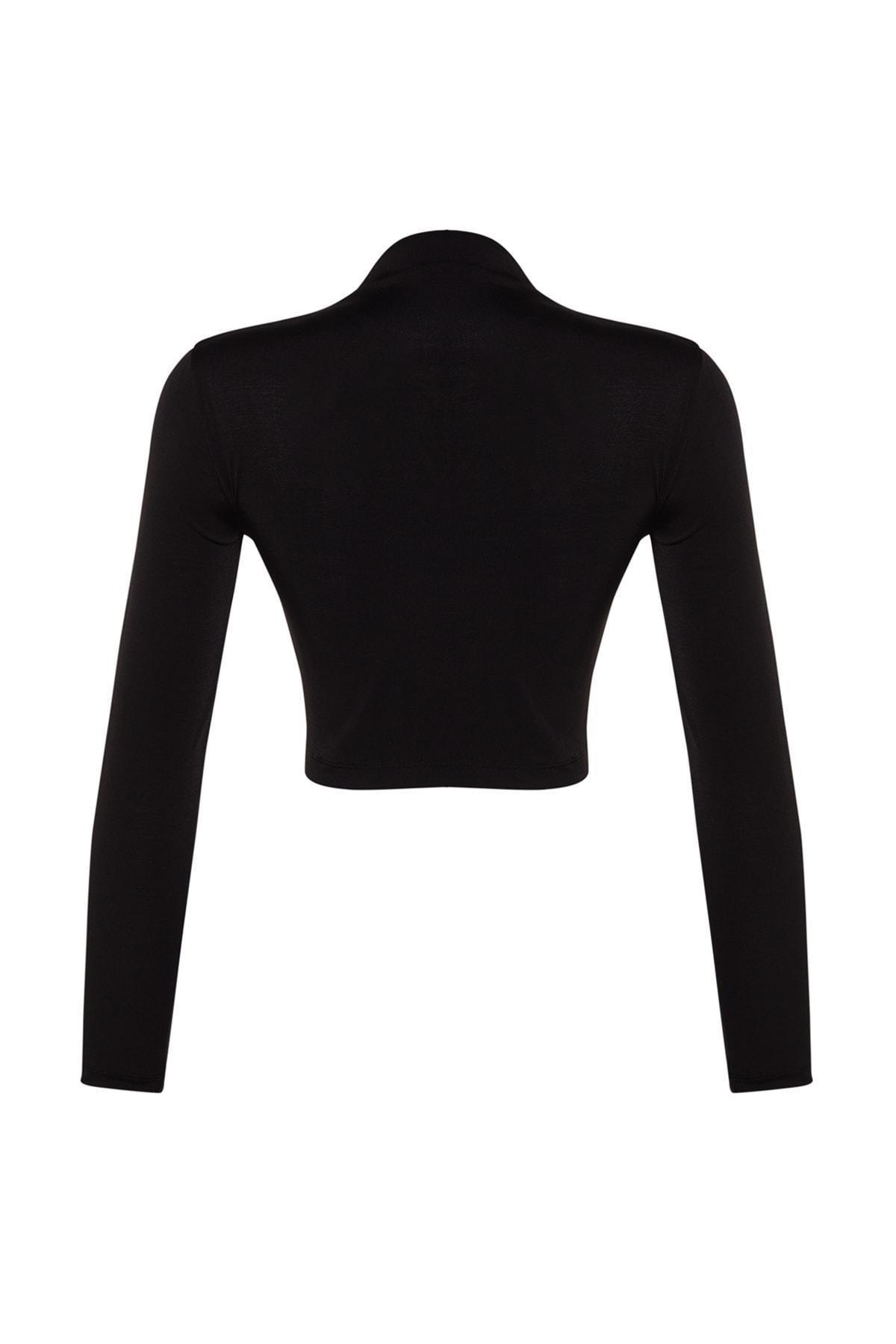 Black Stand-Up Collar Crop Blouse, , large image number 7