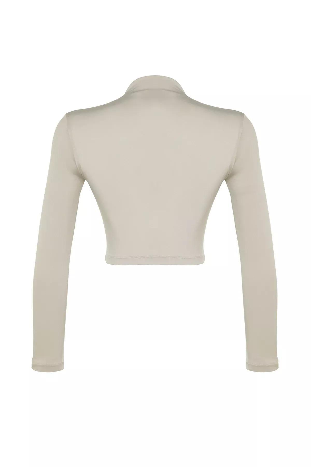 Beiges Stand- Up Collar Crop Blouse, STONE, large image number 7