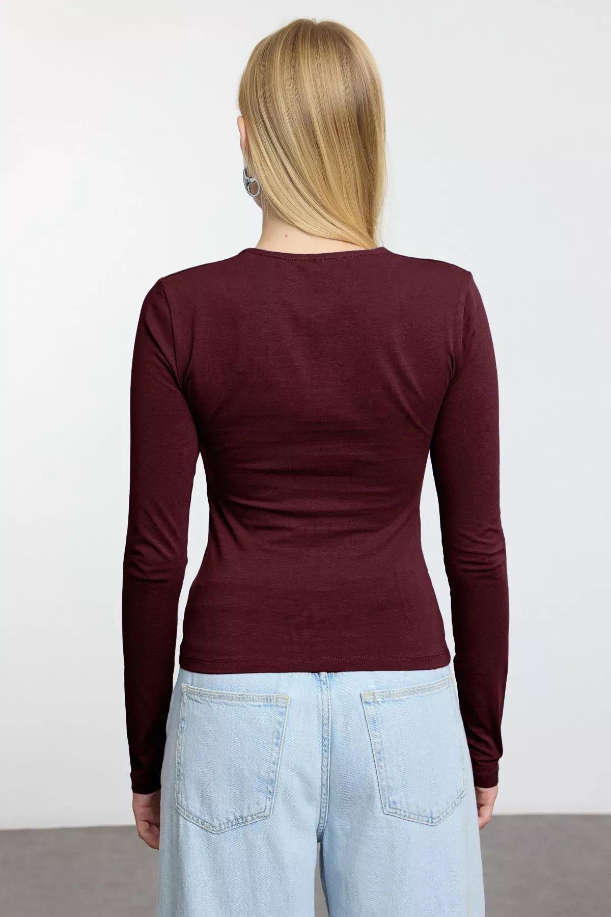 بلوزة بفتحة رقبة مربعة، برغندي, Dark Burgundy, large image number 4